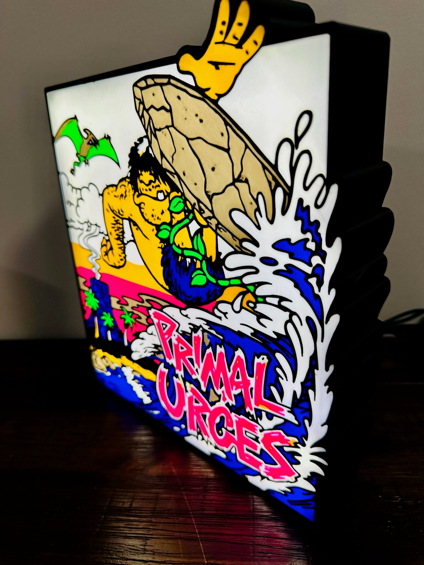 Primal Urges - Surfing Dude - Light Up Artwork / Wall Art / Sign