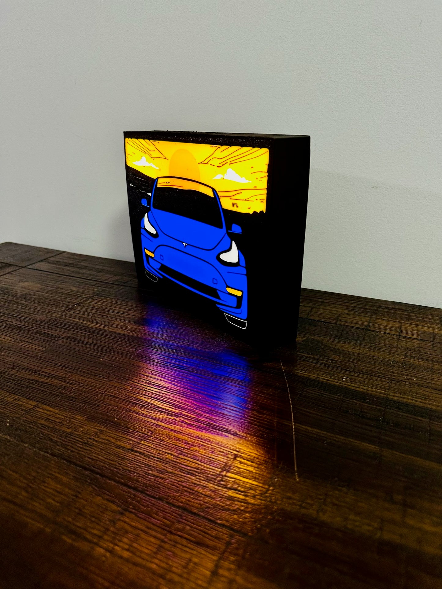 Tesla Model 3 - Stylised Car with Sunset - Night Light / Light Up Wall Art