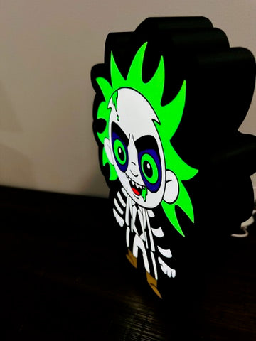 Beetlejuice Cartoon Art - Vivid Bright Green - Light Up Sign / LED Night Light - USB Powered