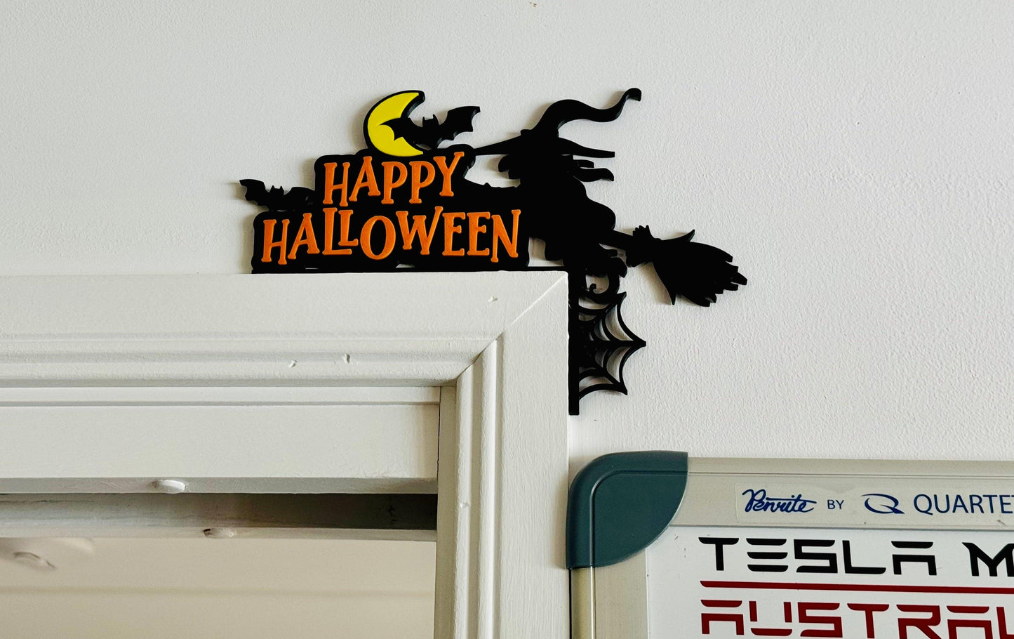 “Happy Halloween” Witch & Broomstick Door Corner Decoration - Michael's 3D World