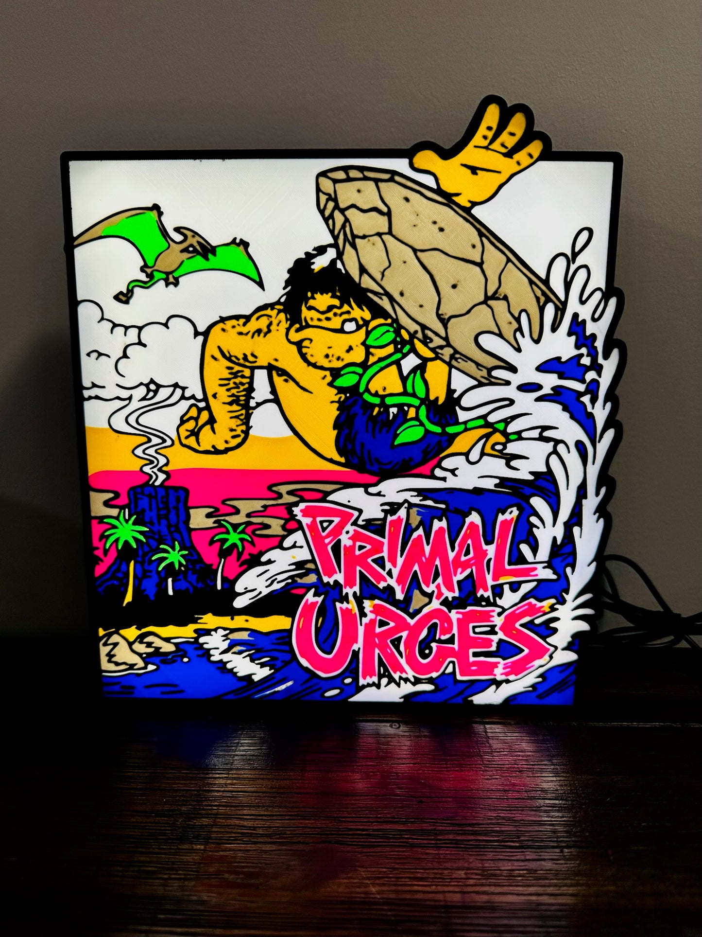 Primal Urges - Surfing Dude - Light Up Artwork / Wall Art / Sign