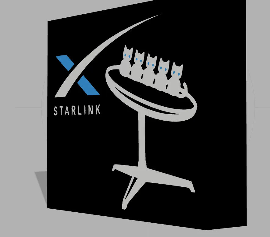 Starlink SpaceX Logo with cats - LED Light Up Decoration / Wall Art - USB Powered