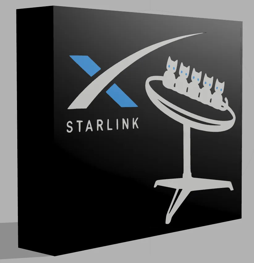Starlink SpaceX Logo with cats - LED Light Up Decoration / Wall Art - USB Powered