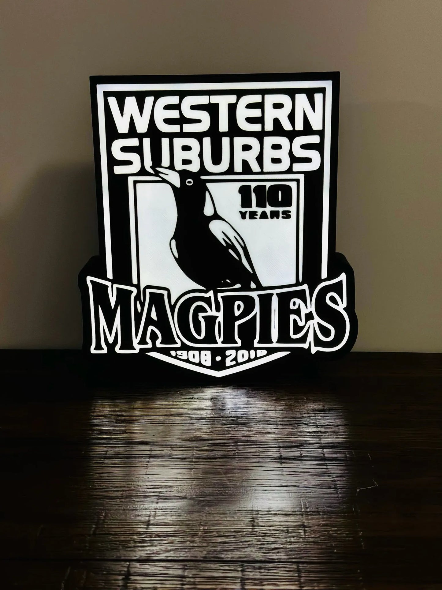 Western Suburbs Magpies - 100 Years - Team Logo - Light Box / Night Light