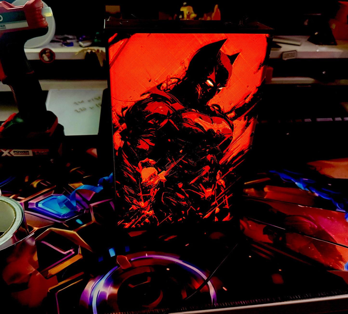 Red Batman silhouette - Unique Wall Art Decoration - USB powered