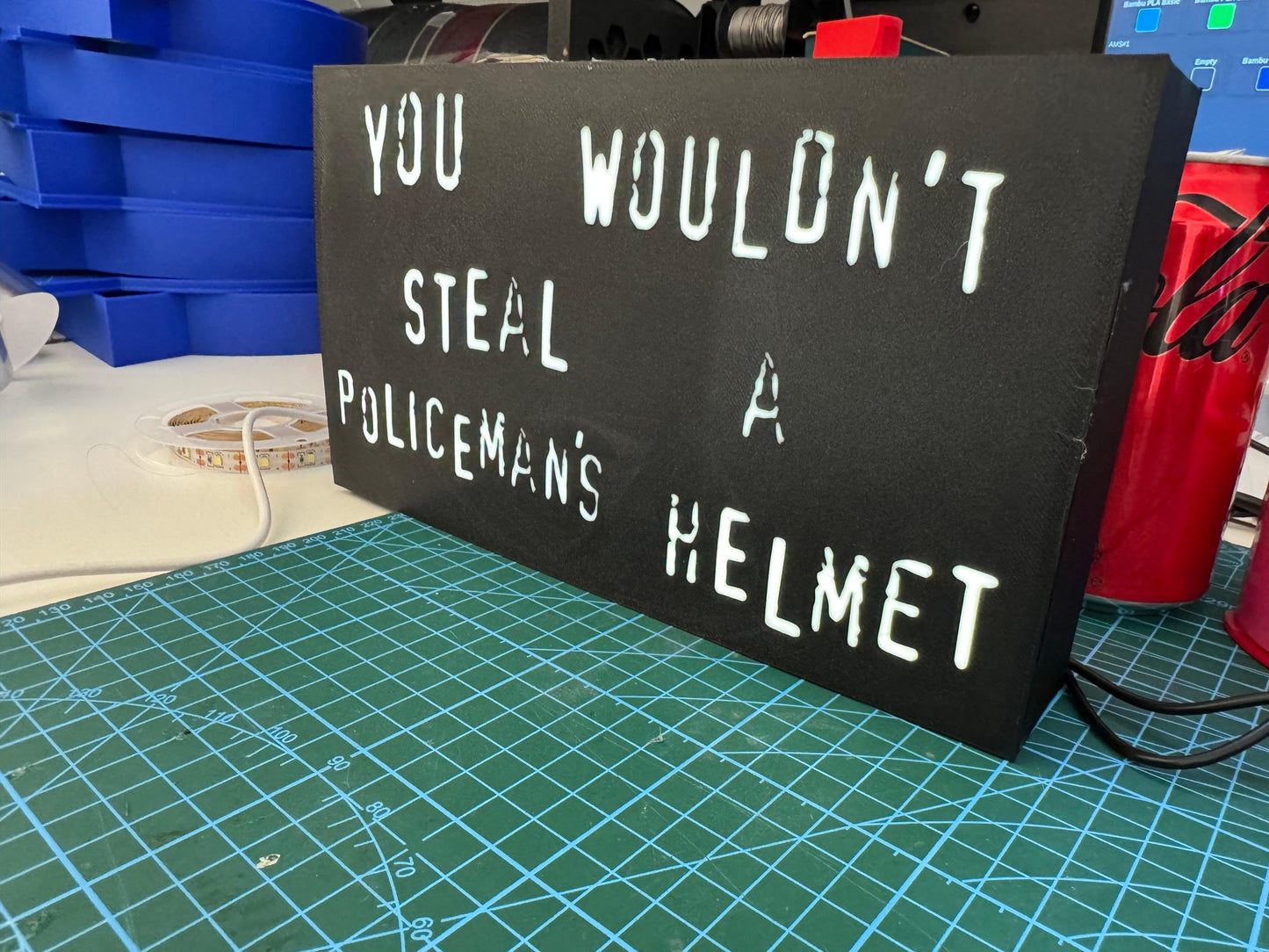 You wouldn’t steal a Policeman's Helmet - IT Crowd Inspired Joke Light up Sign - USB Powered - Michael's 3D World