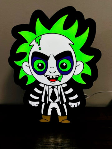 Beetlejuice Cartoon Art - Vivid Bright Green - Light Up Sign / LED Night Light - USB Powered