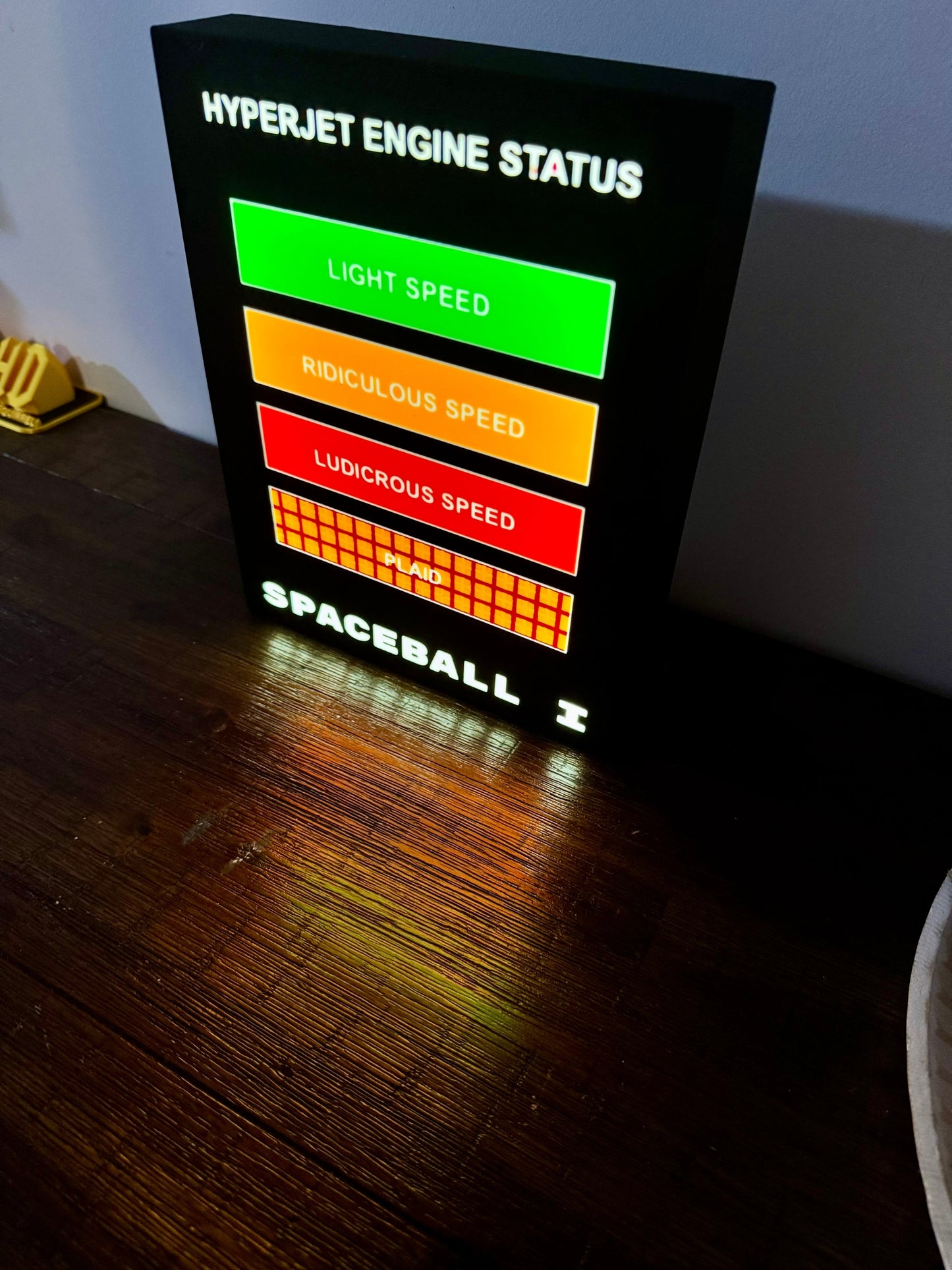 Spaceballs HyperJet Engine status - Ludicrous Speed! - LED Light Up Artwork / Illuminated Wall Art / LED Display Sign