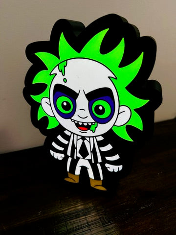 Beetlejuice Cartoon Art - Vivid Bright Green - Light Up Sign / LED Night Light - USB Powered