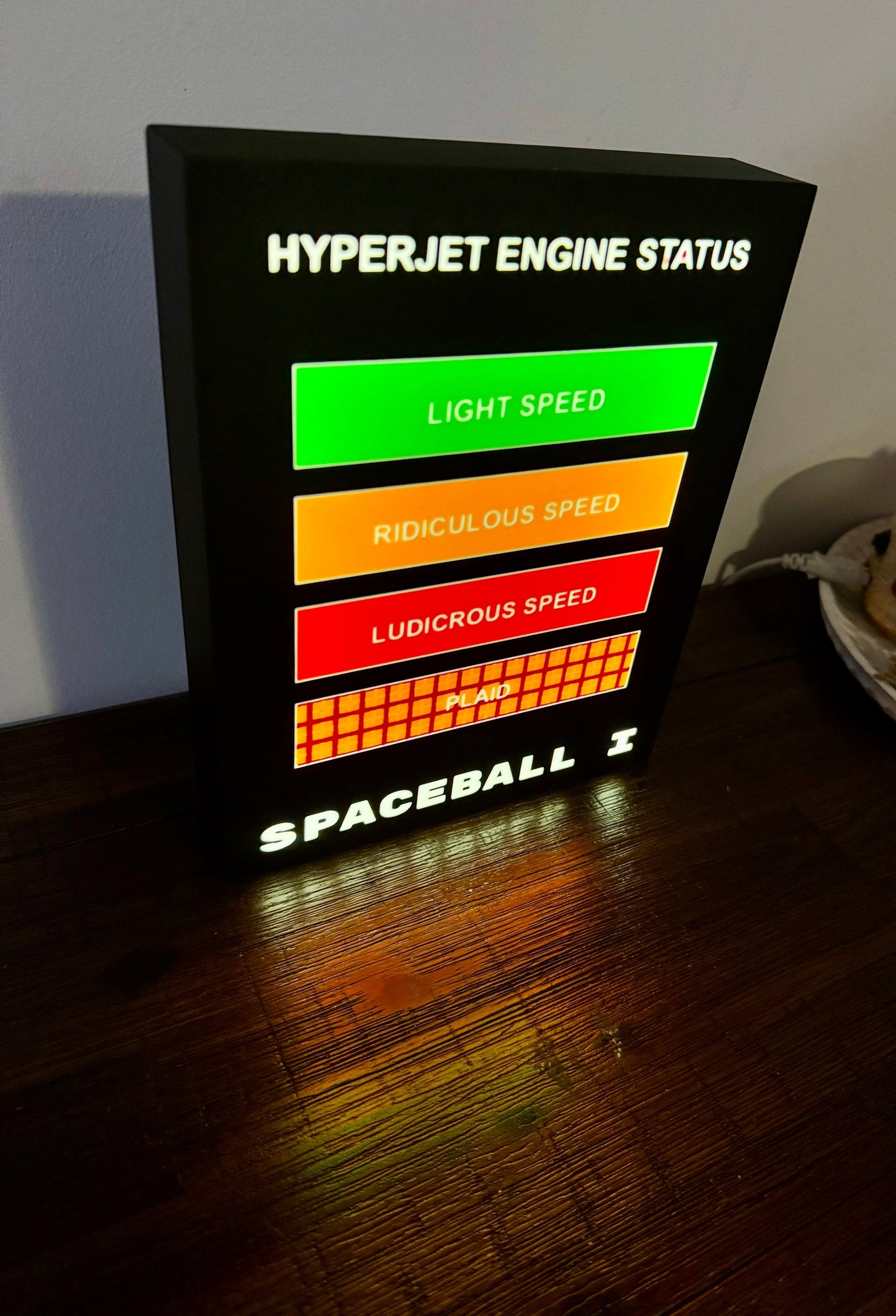 Spaceballs HyperJet Engine status - Ludicrous Speed! - LED Light Up Artwork / Illuminated Wall Art / LED Display Sign