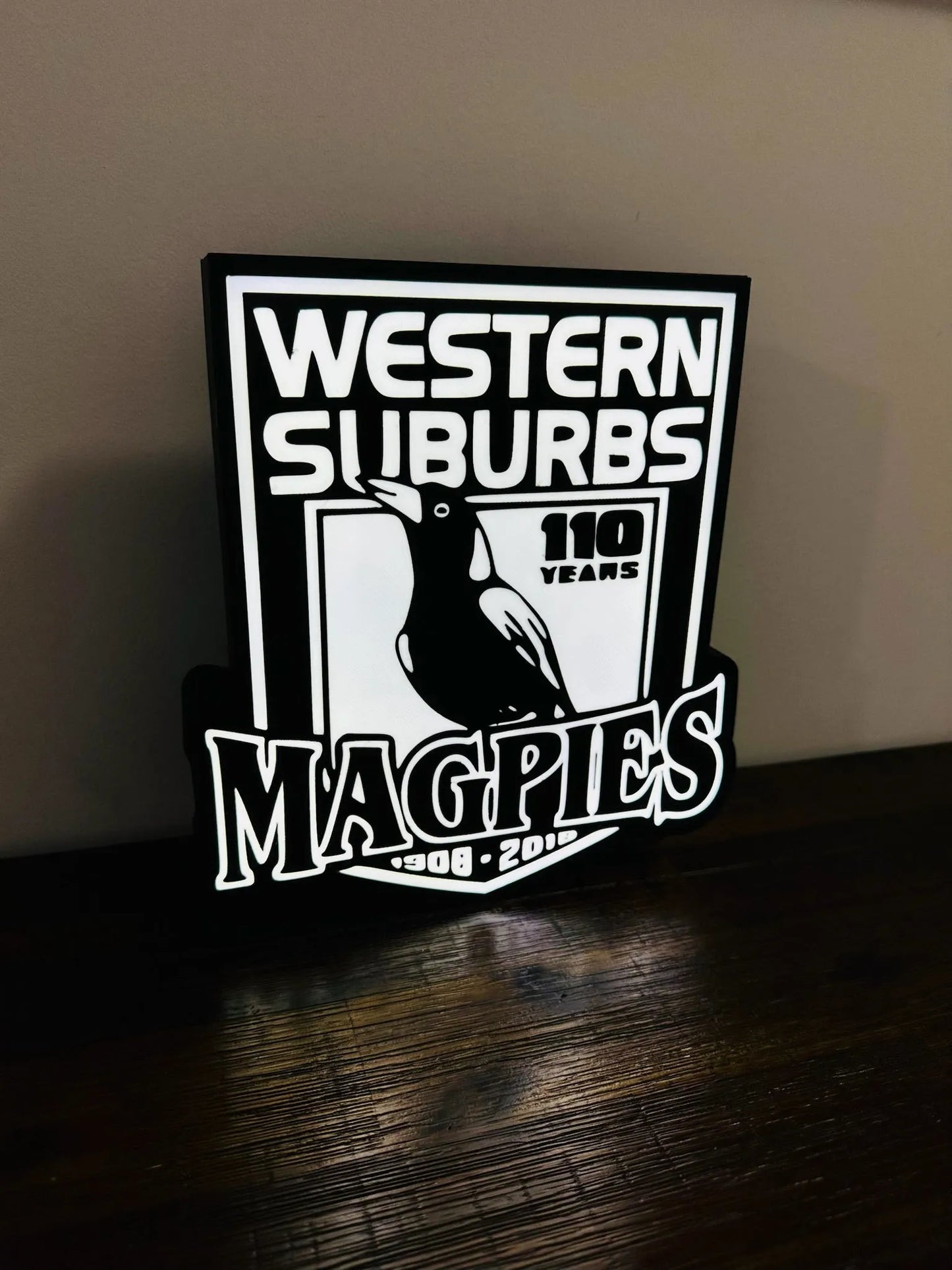 Western Suburbs Magpies - 100 Years - Team Logo - Light Box / Night Light
