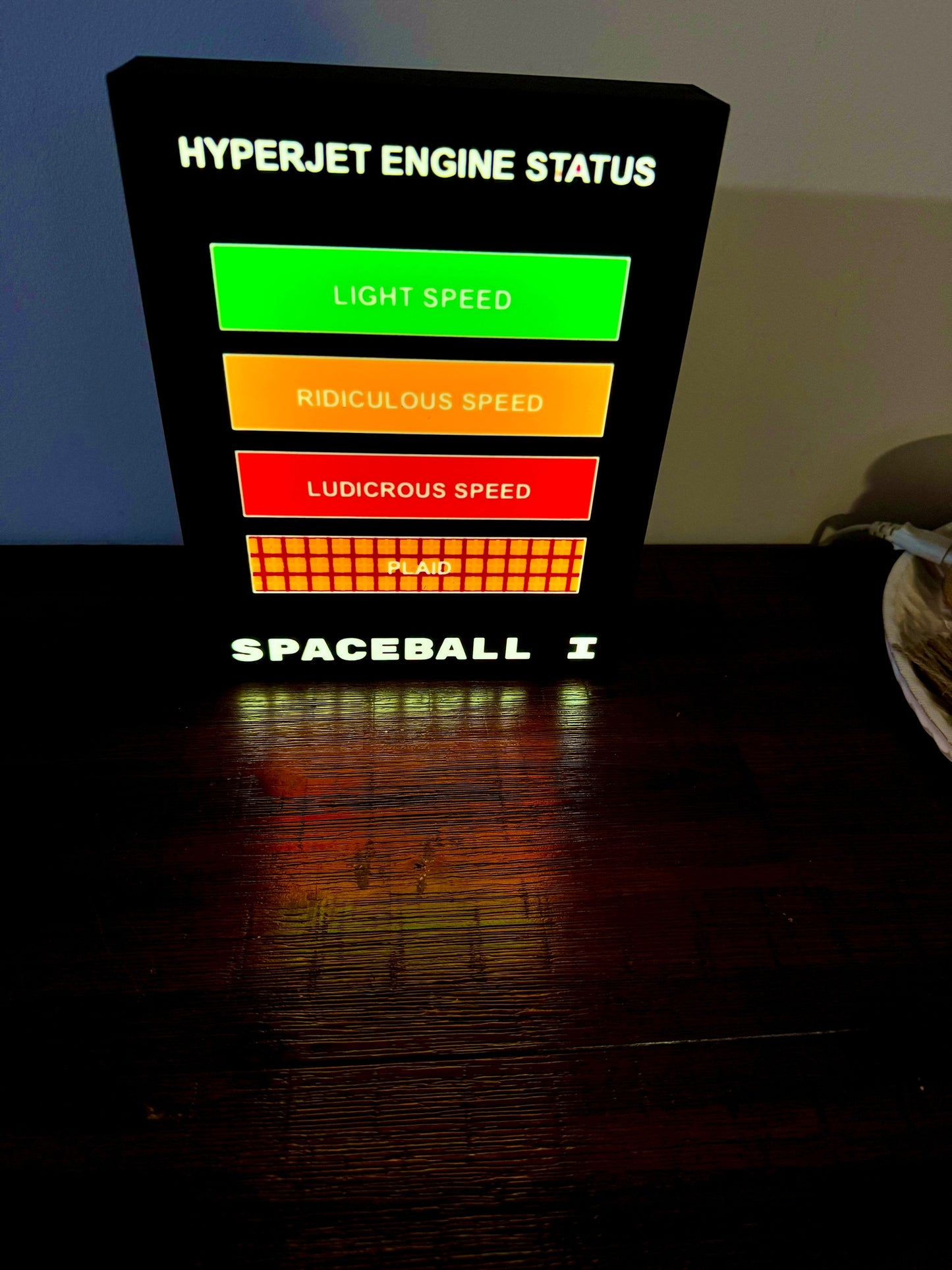 Spaceballs HyperJet Engine status - Ludicrous Speed! - LED Light Up Artwork / Illuminated Wall Art / LED Display Sign