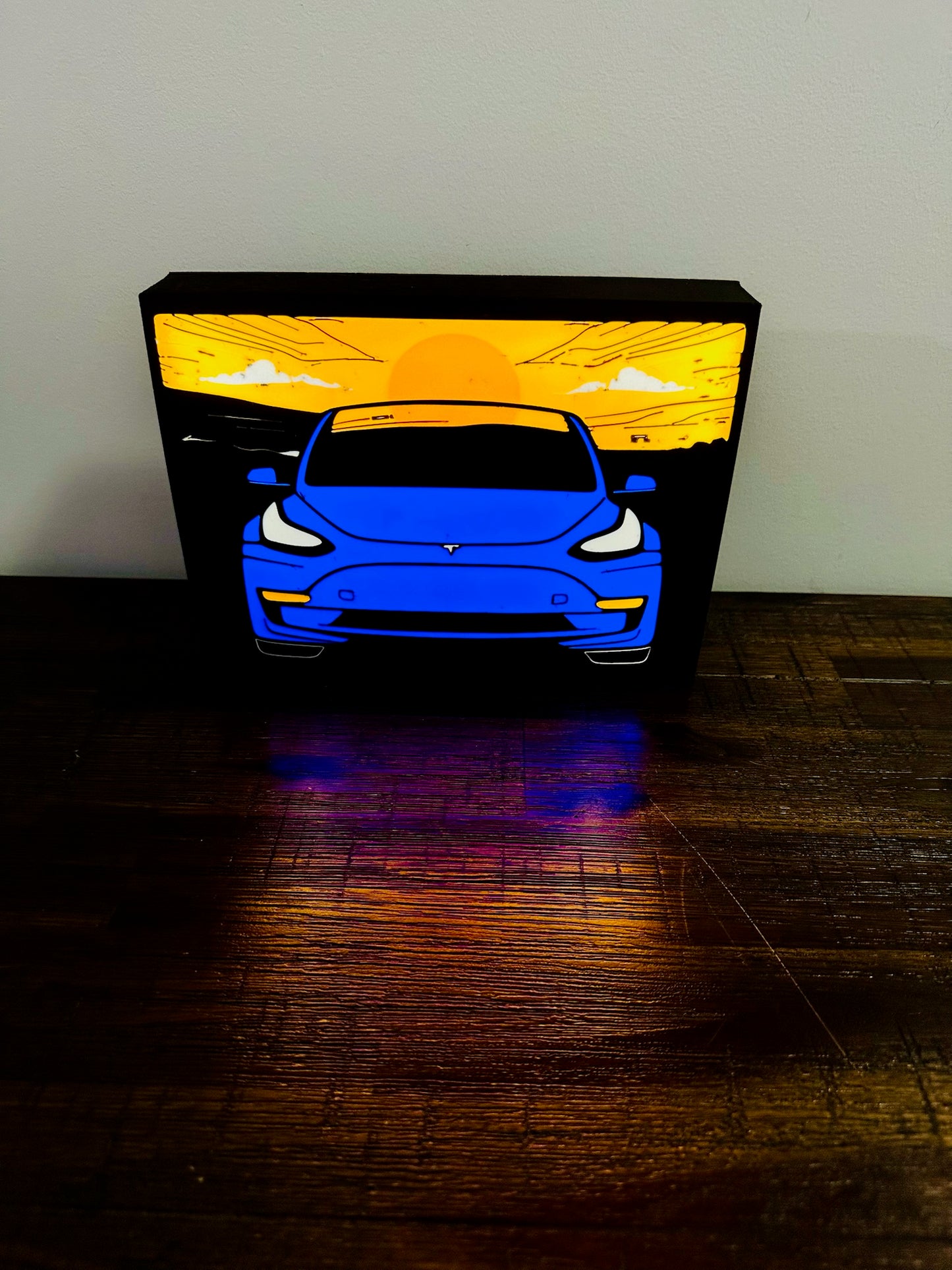 Tesla Model 3 - Stylised Car with Sunset - Night Light / Light Up Wall Art