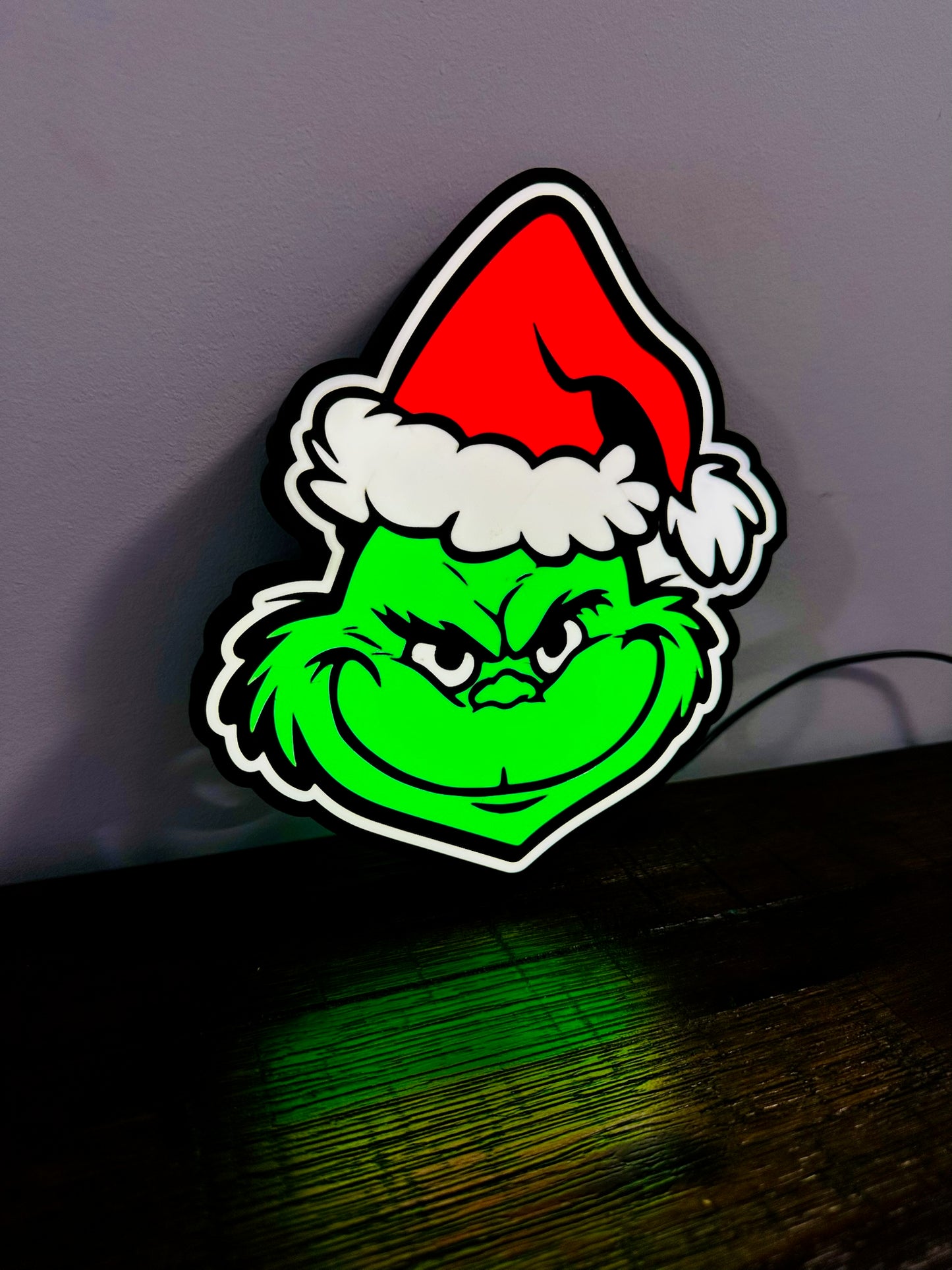 Grinning Grinch Christmas Light Up Decoration / Wall Art - USB Powered