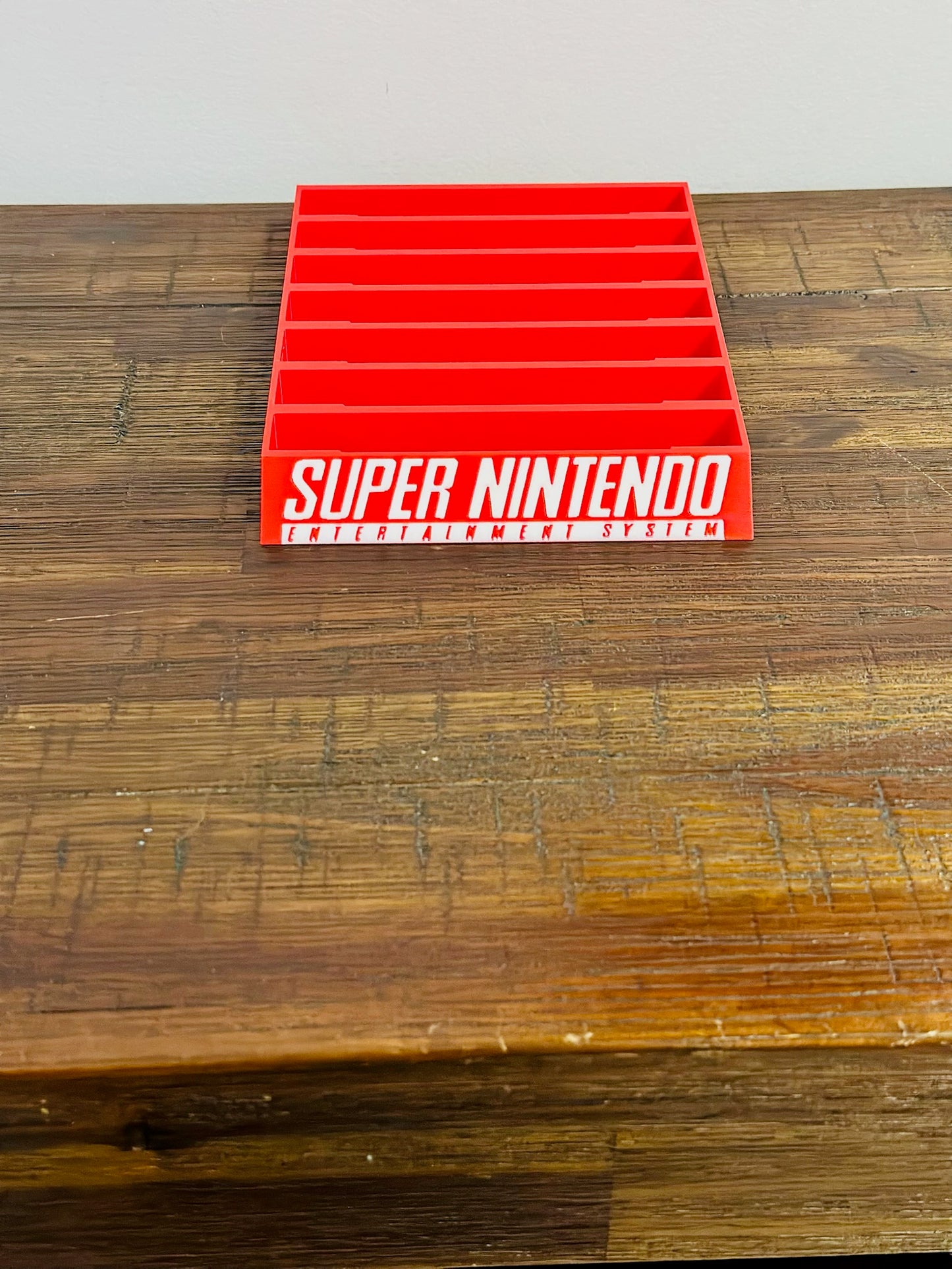 Super Nintendo Game Holder - Red & White Coloured Text - Holds 7 Games - Bright!