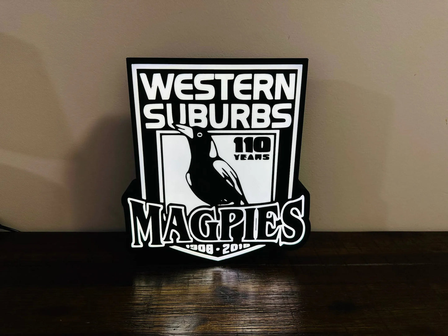 Western Suburbs Magpies - 100 Years - Team Logo - Light Box / Night Light