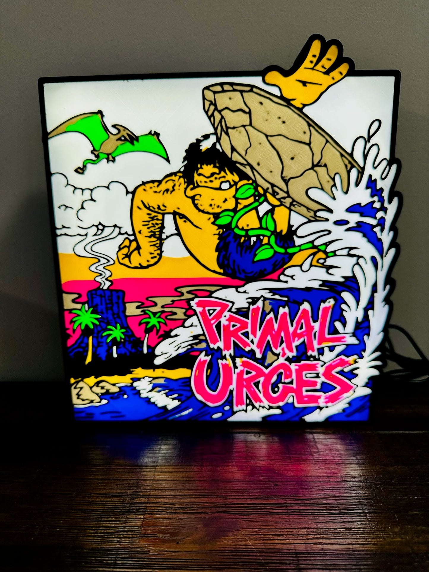 Primal Urges - Surfing Dude - Light Up Artwork / Wall Art / Sign