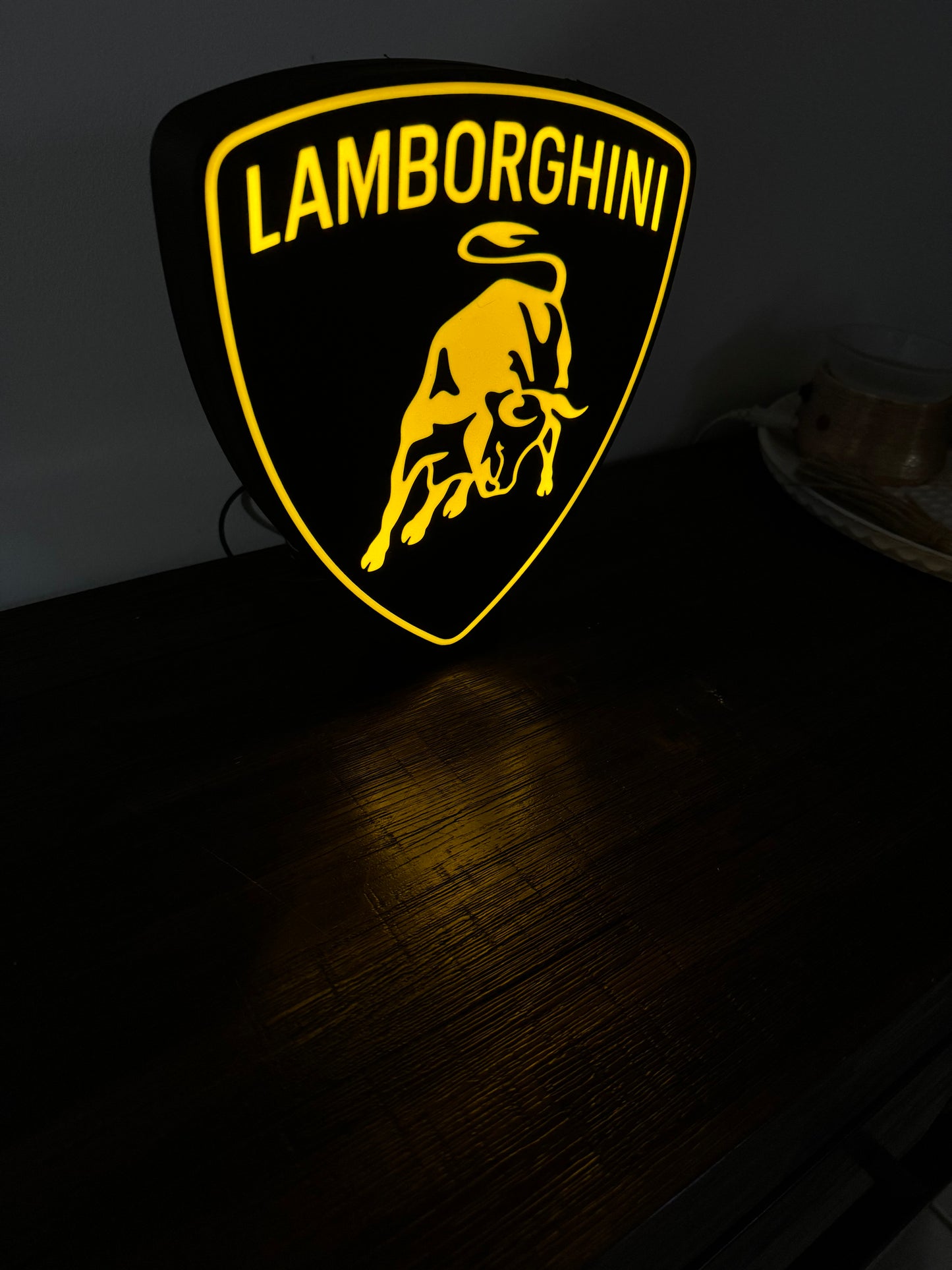Bright Yellow Lamborghini Logo - Light Up Decoration / Wall Art - USB Powered