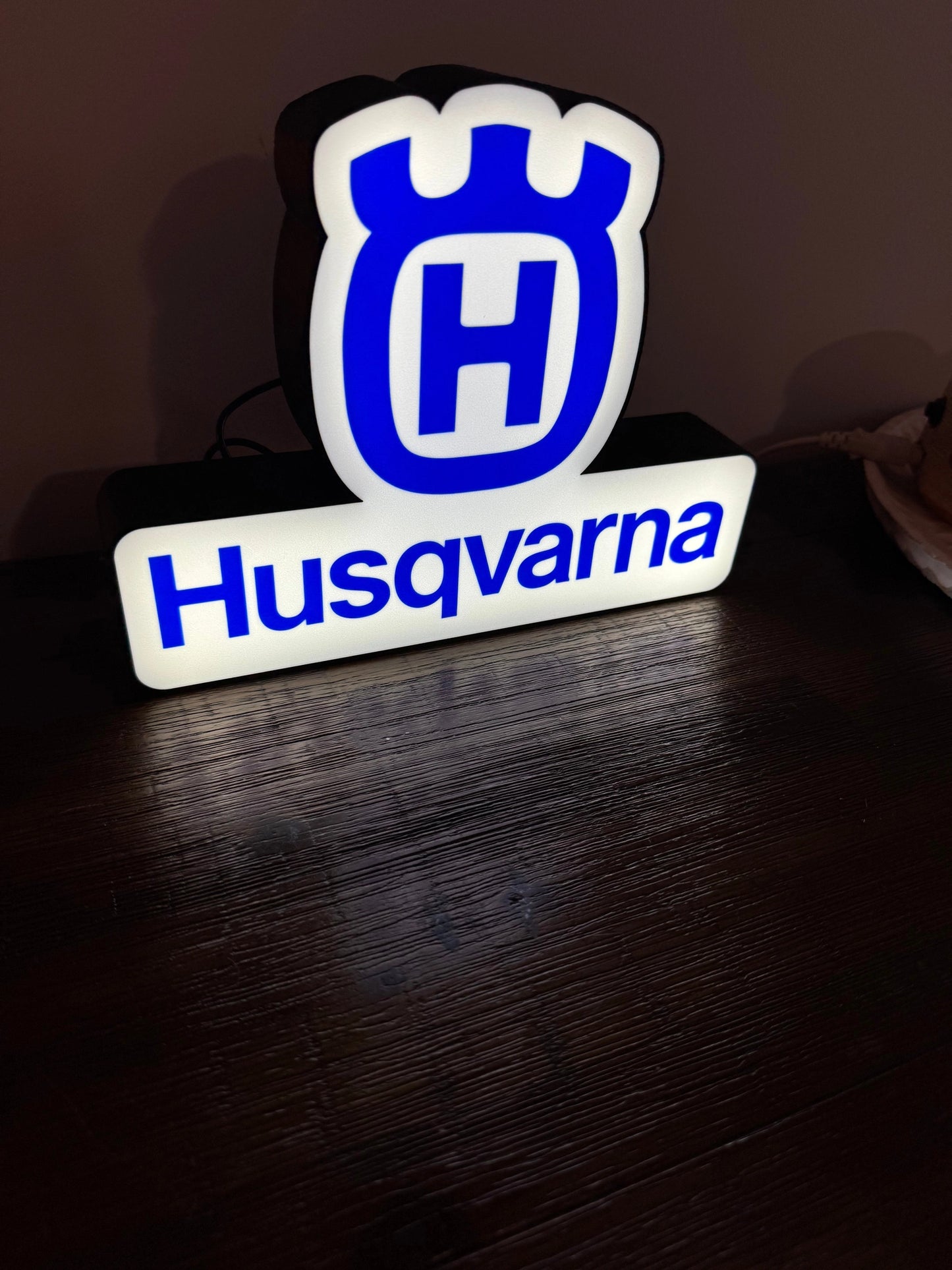Husqvarna Blue & White Logo - LED Light Up Display Art - USB Powered