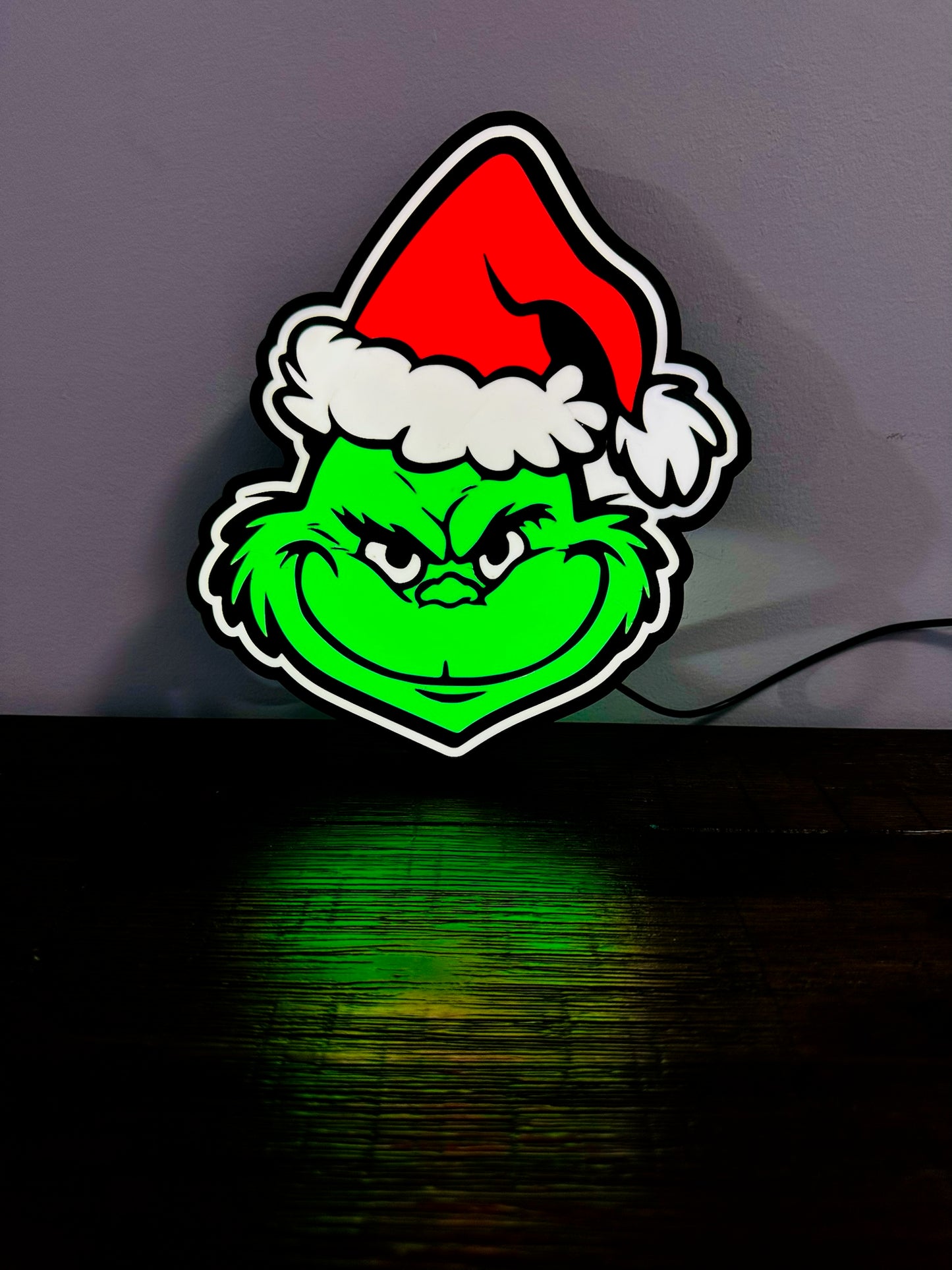 Grinning Grinch Christmas Light Up Decoration / Wall Art - USB Powered