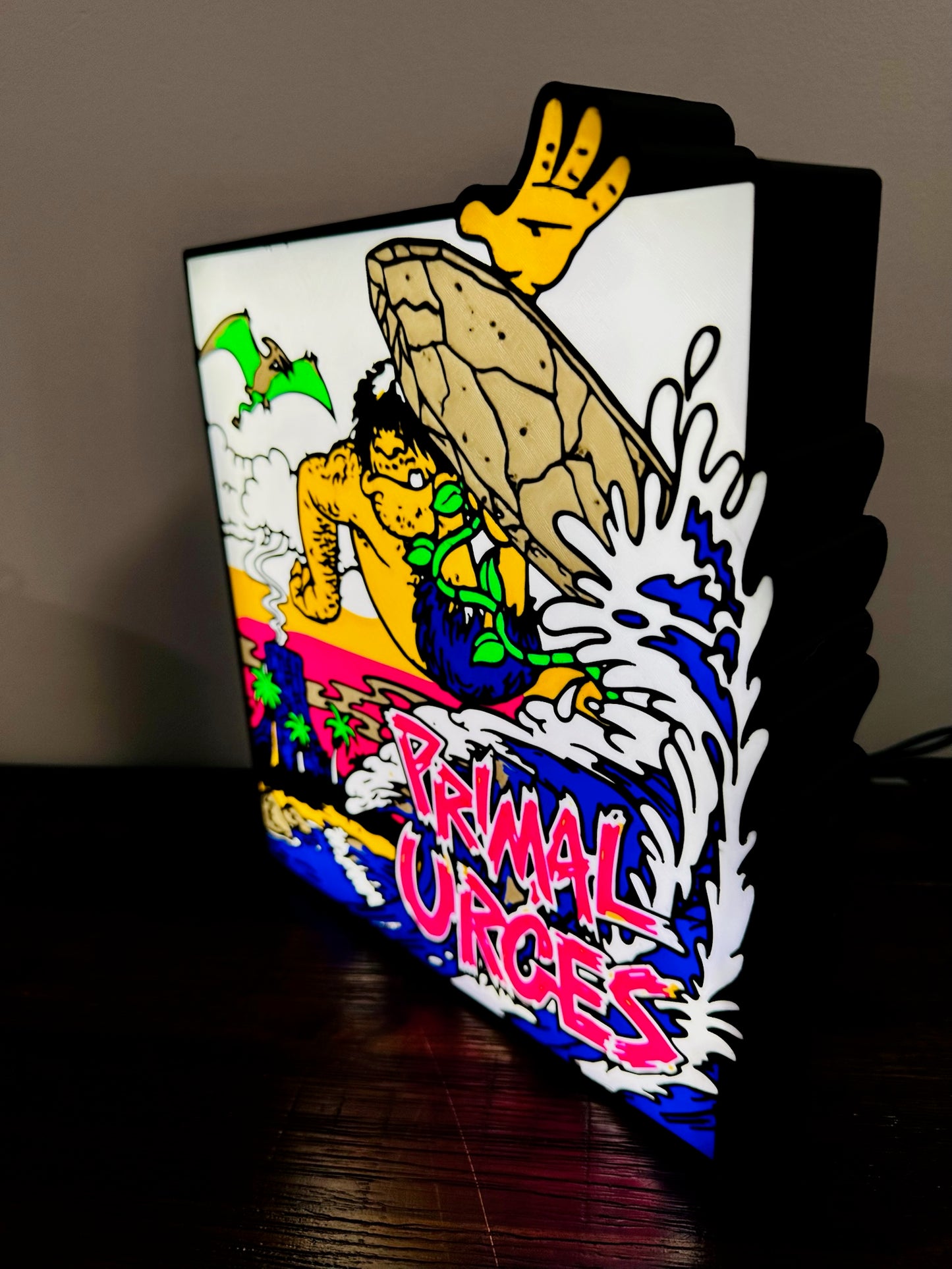 Primal Urges - Surfing Dude - Light Up Artwork / Wall Art / Sign