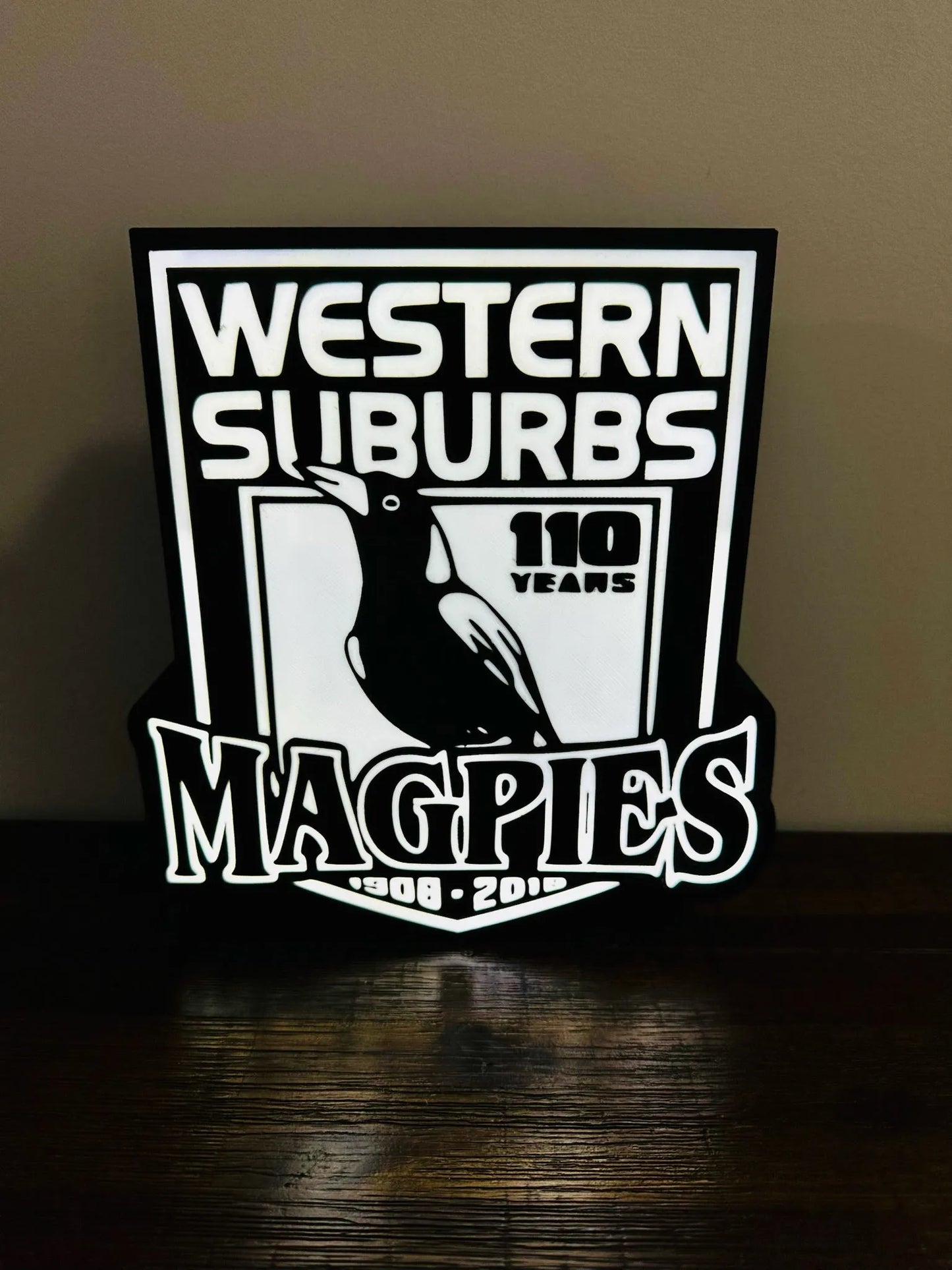Western Suburbs Magpies - 100 Years - Team Logo - Light Box / Night Light