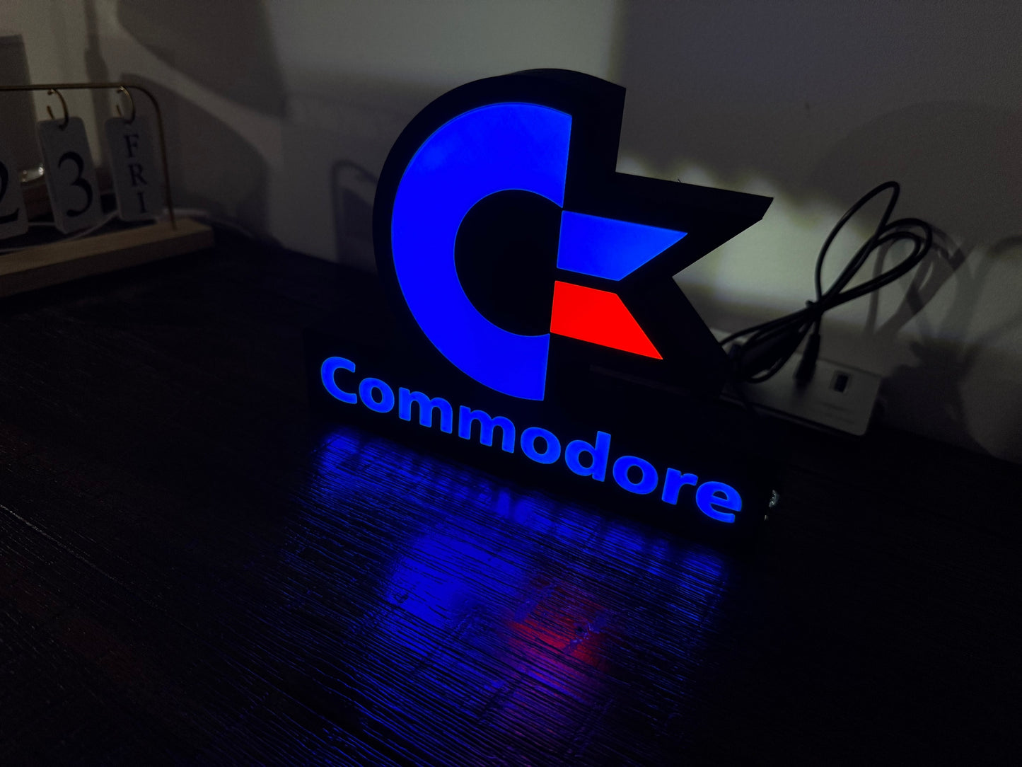 Light Up USB Powered Commodore Logo & Words - Vintage Computing Wall Art