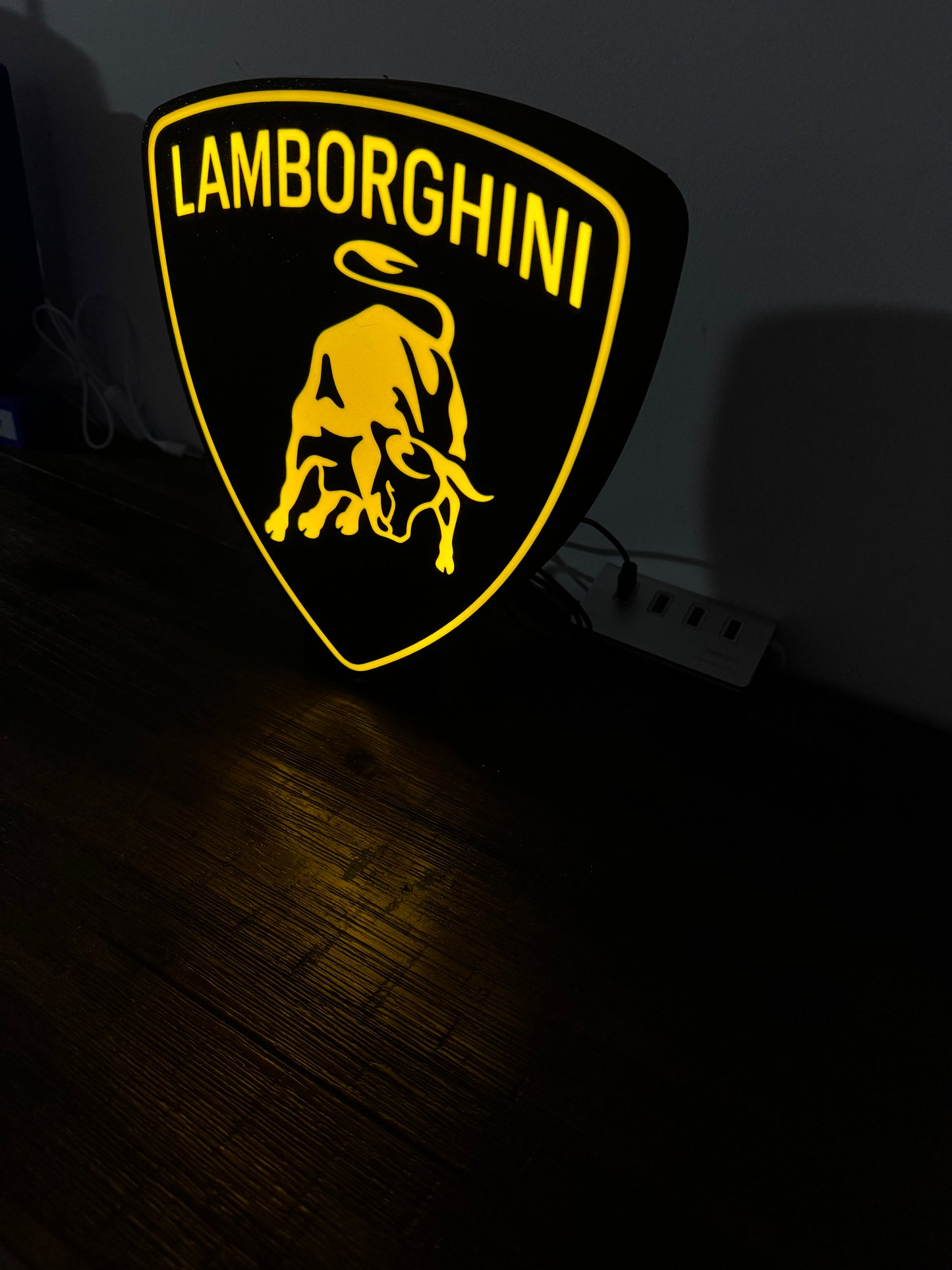 Bright Yellow Lamborghini Logo - Light Up Decoration / Wall Art - USB Powered