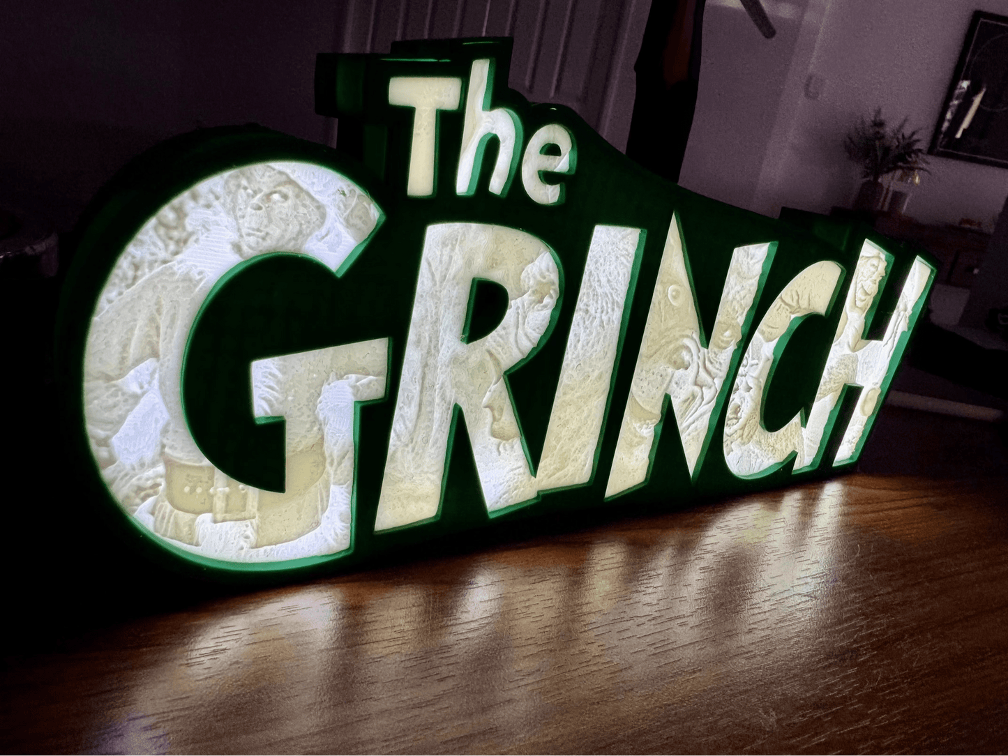 “The Grinch” - Light up Sign/Decoration - with very detailed grinch imagery in the letters! - Michael's 3D World