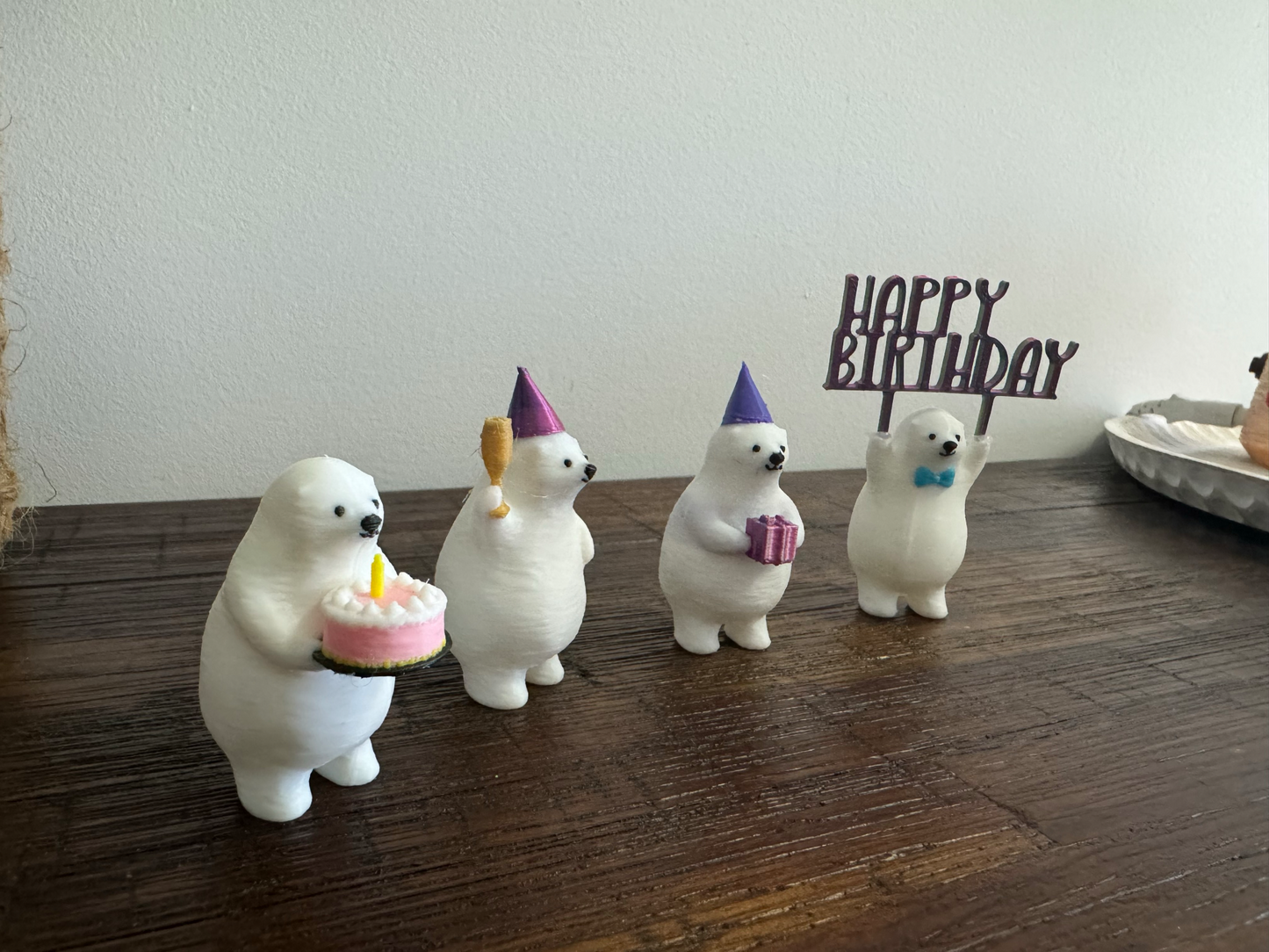 Set of 4 Polar Bears - Happy Birthday Decorations or Cake Toppers
