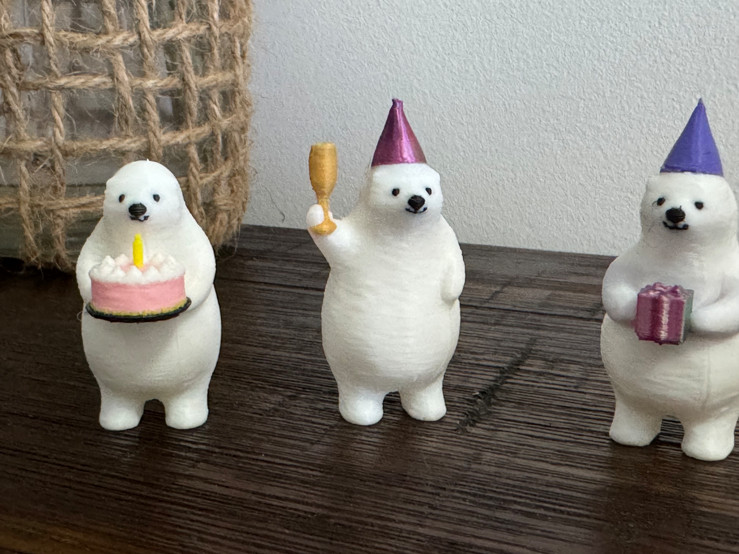 Set of 4 Polar Bears - Happy Birthday Decorations or Cake Toppers