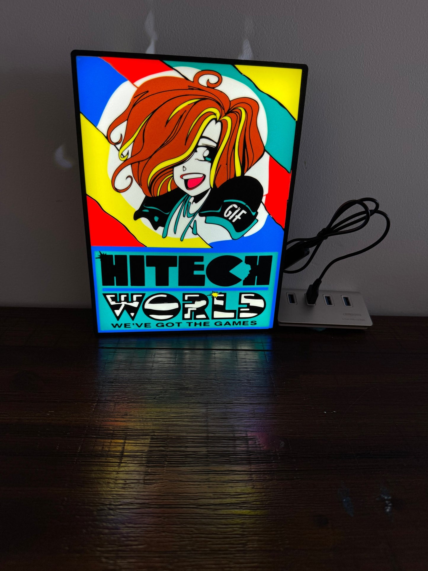 Hi Tech World - Perth Gaming Store Icon - Light Up Artwork / Wall Art / Sign