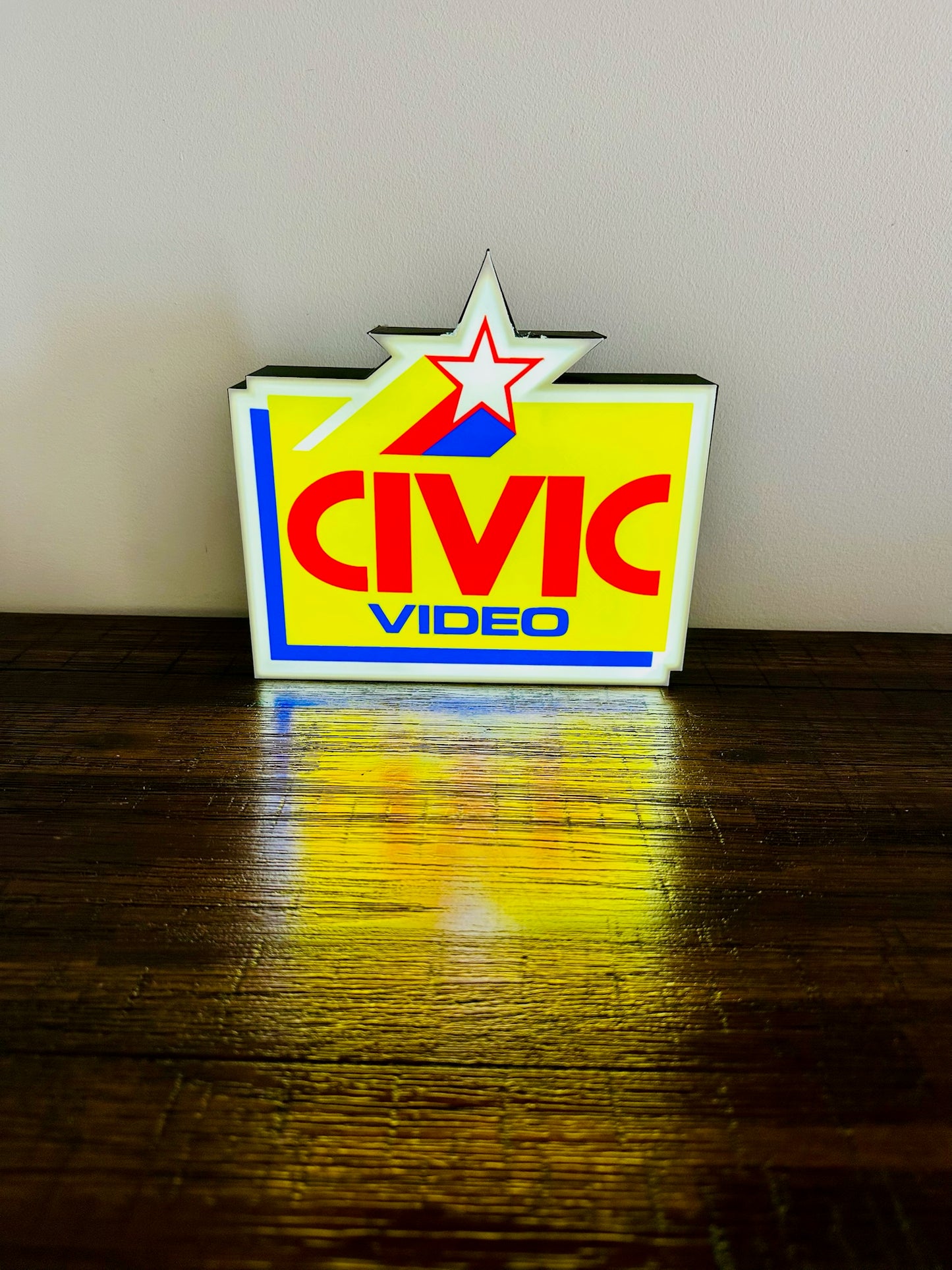 Civic Video Illuminated LED Sign, USB-Powered Night Light, Red, Yellow & Blue Wall Art