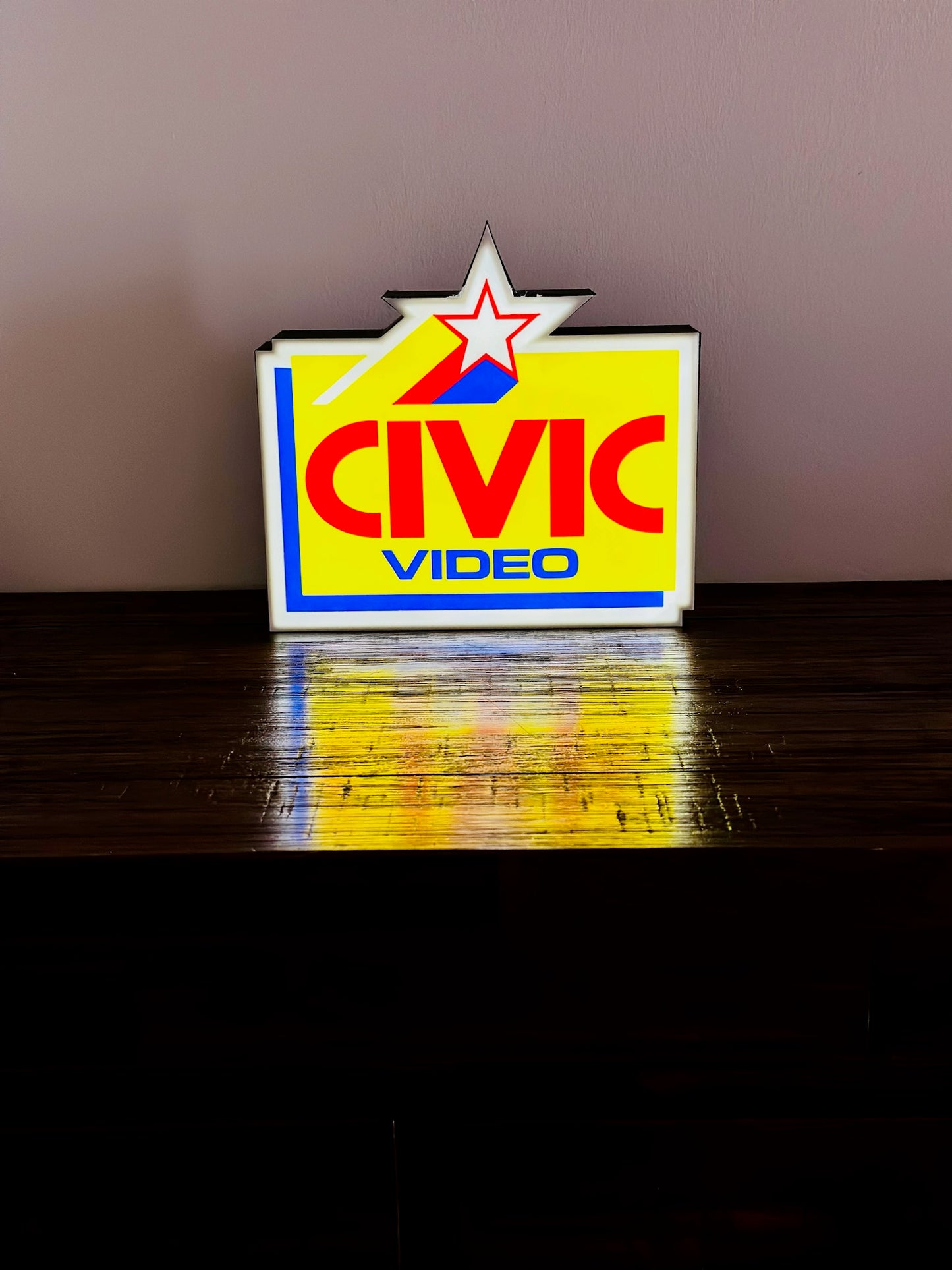 Civic Video Illuminated LED Sign, USB-Powered Night Light, Red, Yellow & Blue Wall Art