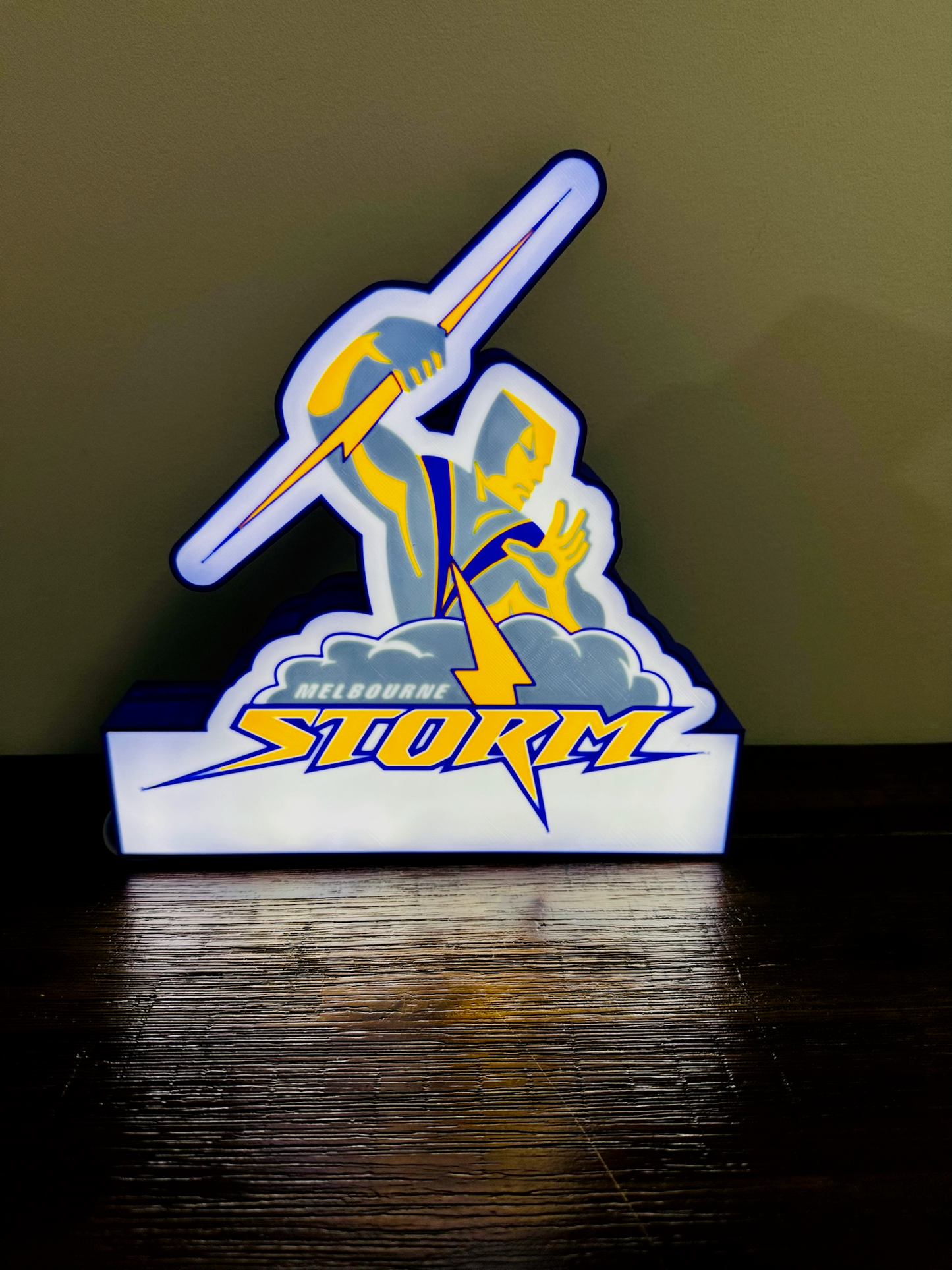 Brightly Lit Melbourne Storm - NRL Team Light Up Sign / Wall Art - USB Powered