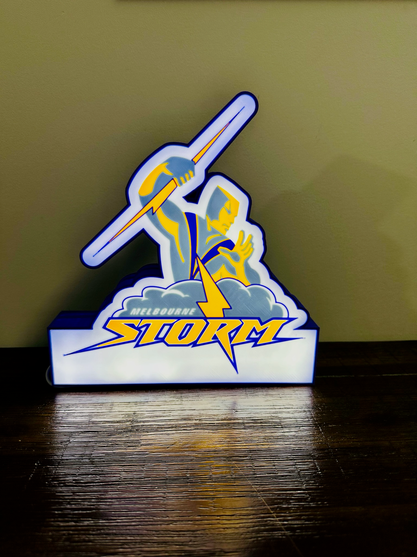 Brightly Lit Melbourne Storm - NRL Team Light Up Sign / Wall Art - USB Powered