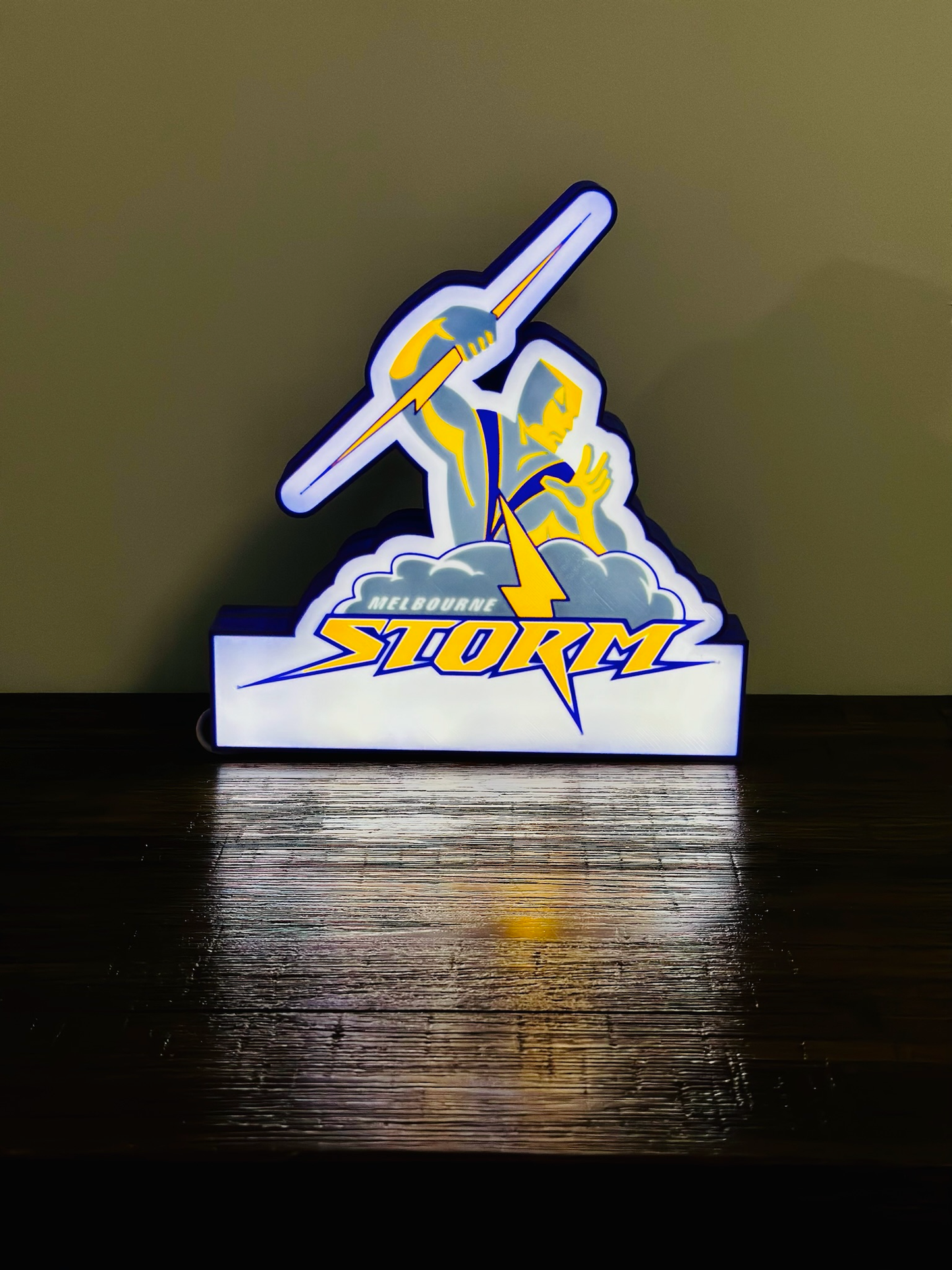 Brightly Lit Melbourne Storm - NRL Team Light Up Sign / Wall Art - USB Powered