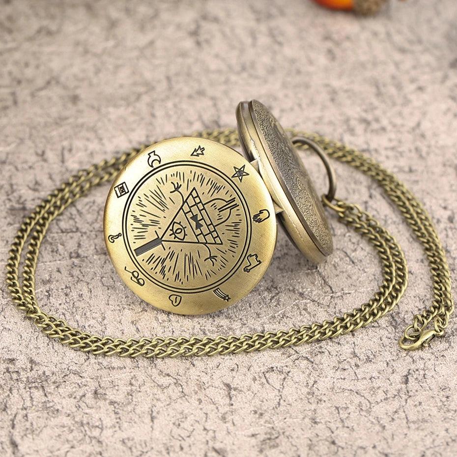 Gravity Falls: Bill Cipher & Zodiac Pocket Watch - Laser Engraved Gold Coloured Pocket Watch - Michael's 3D World