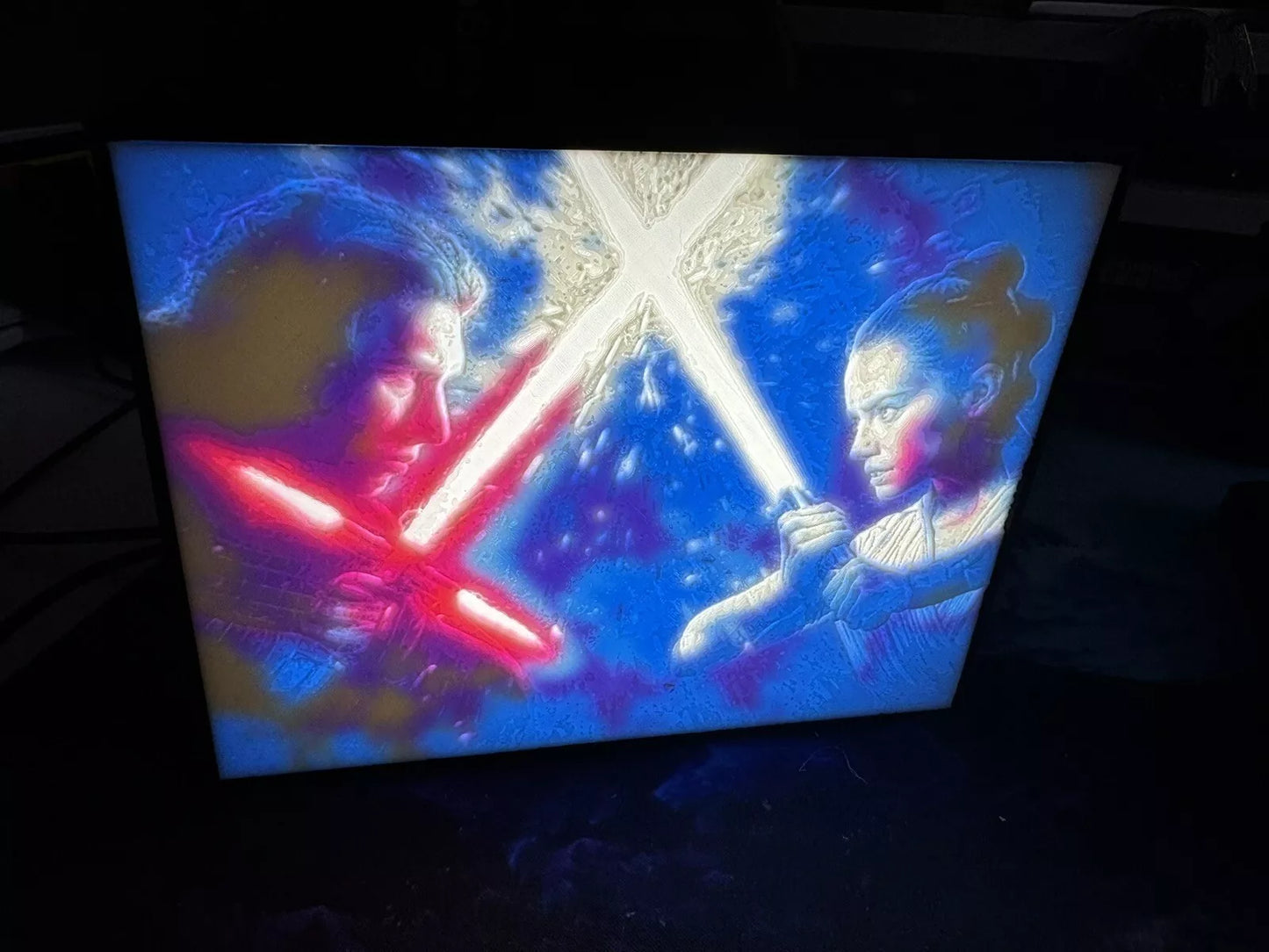 Kylo Ren vs Rey - Light Saber Cross - Star Wars - LED Night Light / Light Up Wall Art