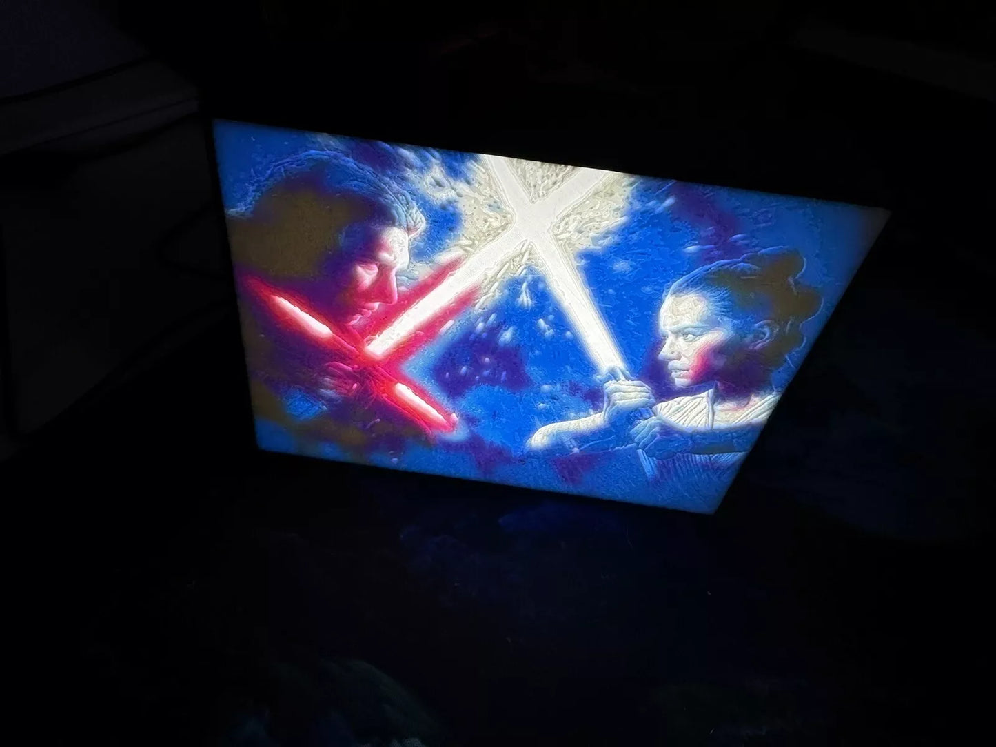 Kylo Ren vs Rey - Light Saber Cross - Star Wars - LED Night Light / Light Up Wall Art