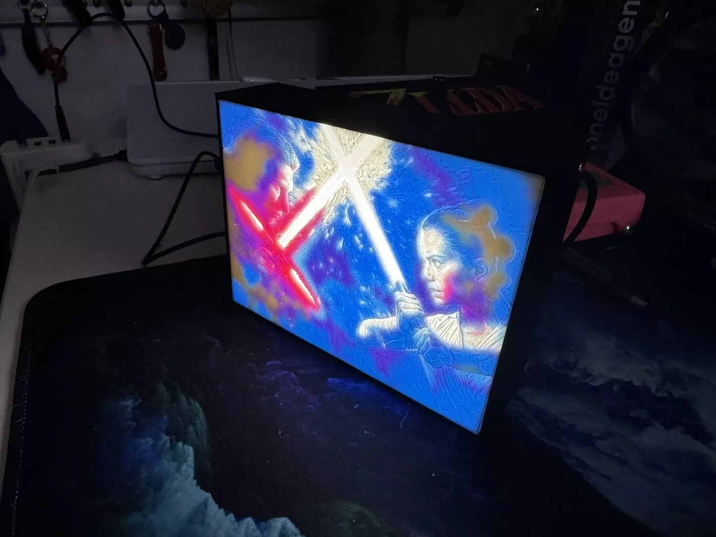 Kylo Ren vs Rey - Light Saber Cross - Star Wars - LED Night Light / Light Up Wall Art