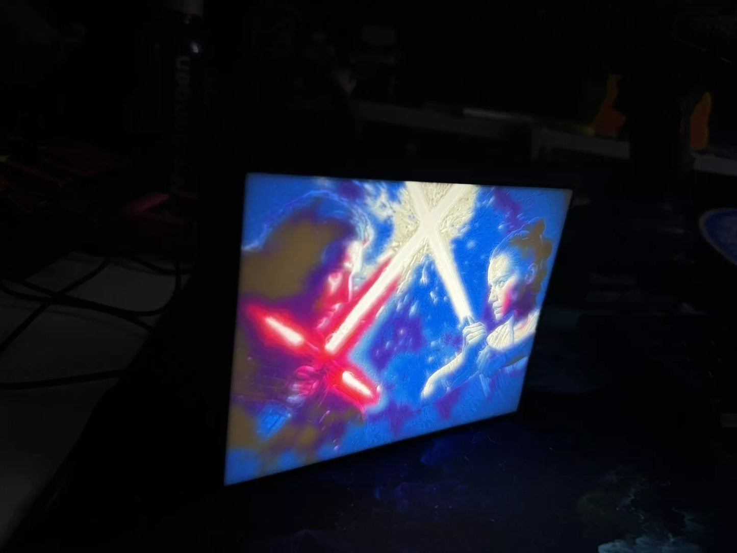 Kylo Ren vs Rey - Light Saber Cross - Star Wars - LED Night Light / Light Up Wall Art