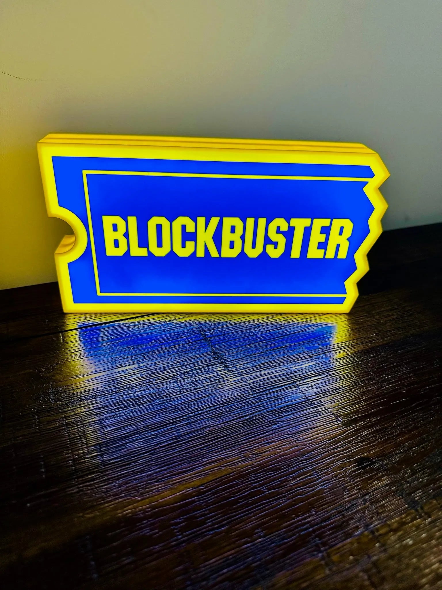 Block Buster Logo - Brilliant Blue & Yellow - USB powered Night Light / Wall Art - Michael's 3D World