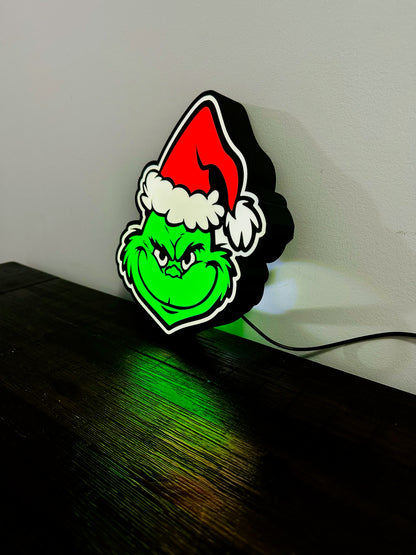 Grinning Grinch Christmas Light Up Decoration / Wall Art - USB Powered