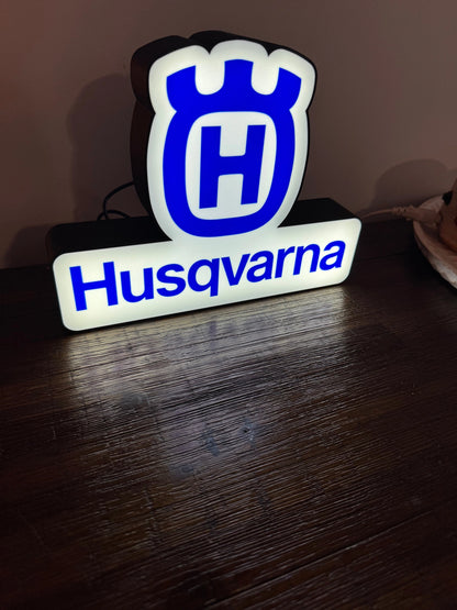Husqvarna Blue & White Logo - LED Light Up Display Art - USB Powered