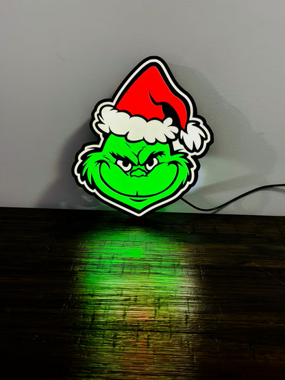 Grinning Grinch Christmas Light Up Decoration / Wall Art - USB Powered