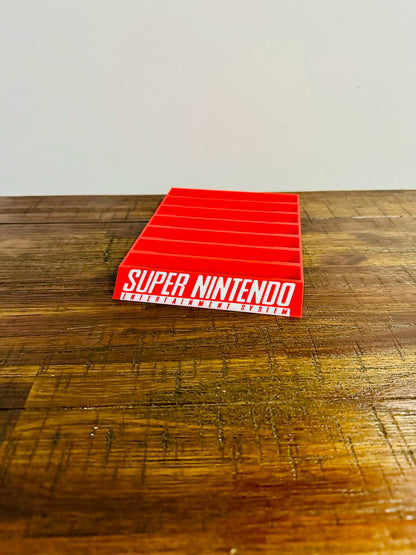 Super Nintendo Game Holder - Red & White Coloured Text - Holds 7 Games - Bright!