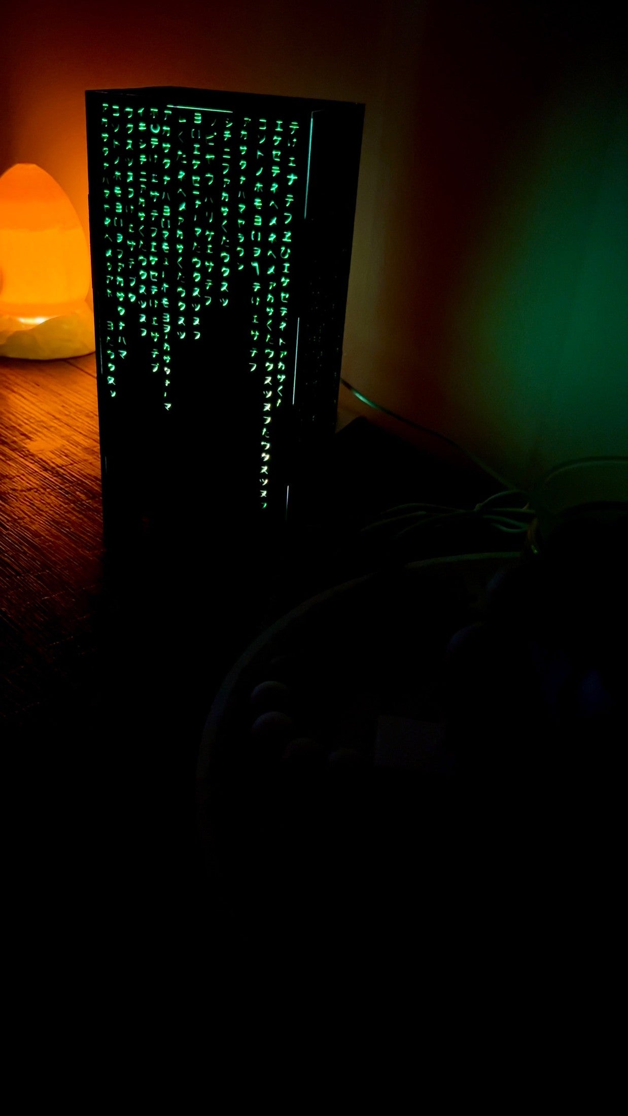 The Matrix - Green Characters - 4 Sided Table Lamp - LED Light Up Artwork / LED Illuminated Lamp