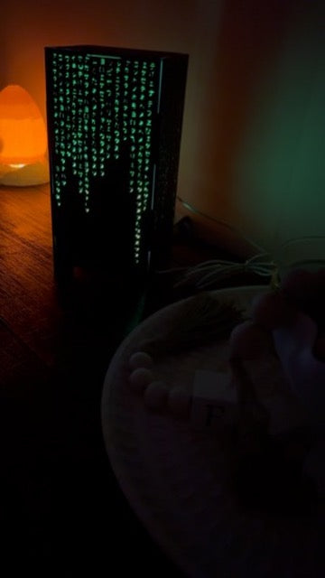 The Matrix - Green Characters - 4 Sided Table Lamp - LED Light Up Artwork / LED Illuminated Lamp