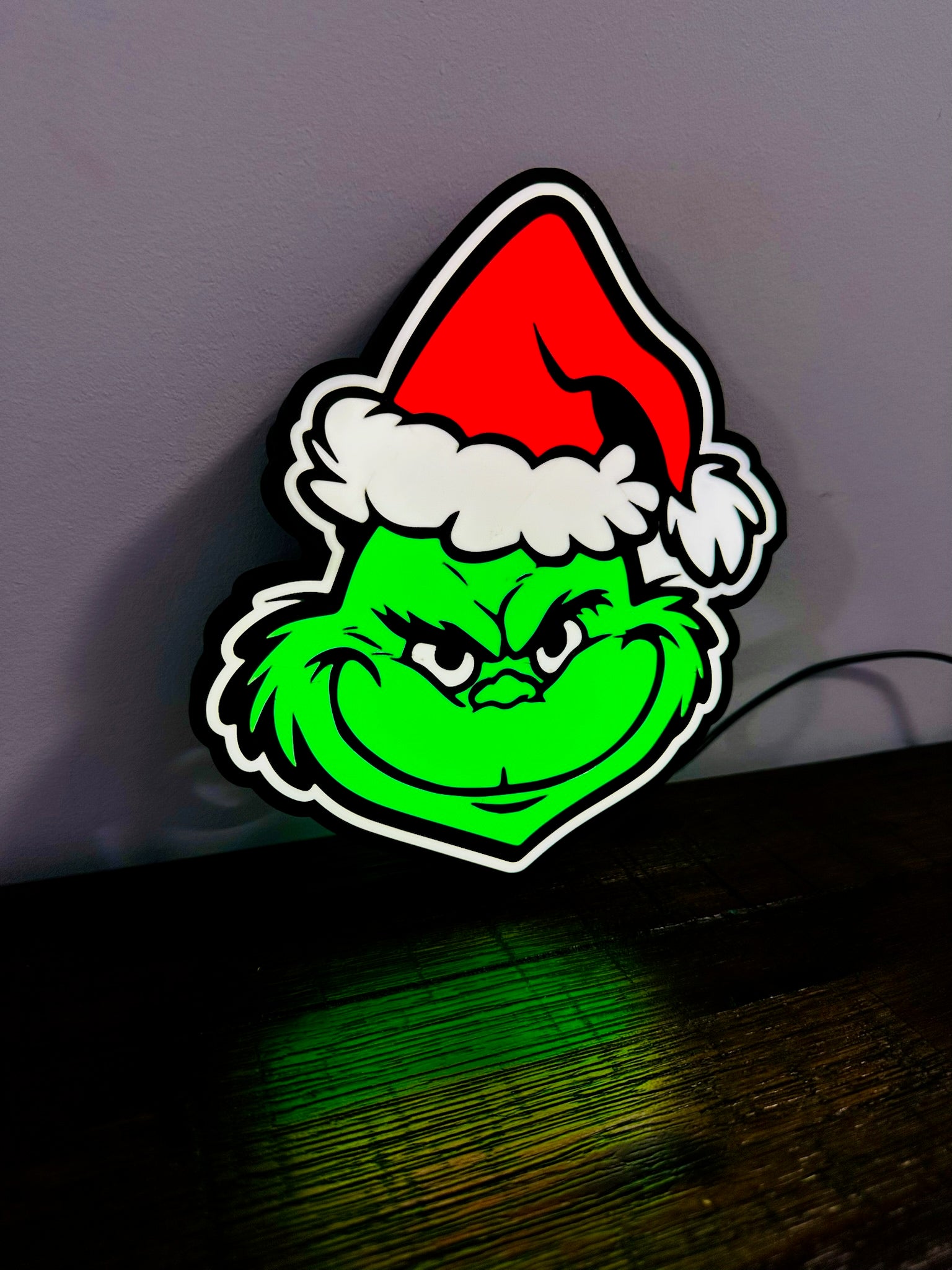 Grinning Grinch Christmas Light Up Decoration / Wall Art - USB Powered